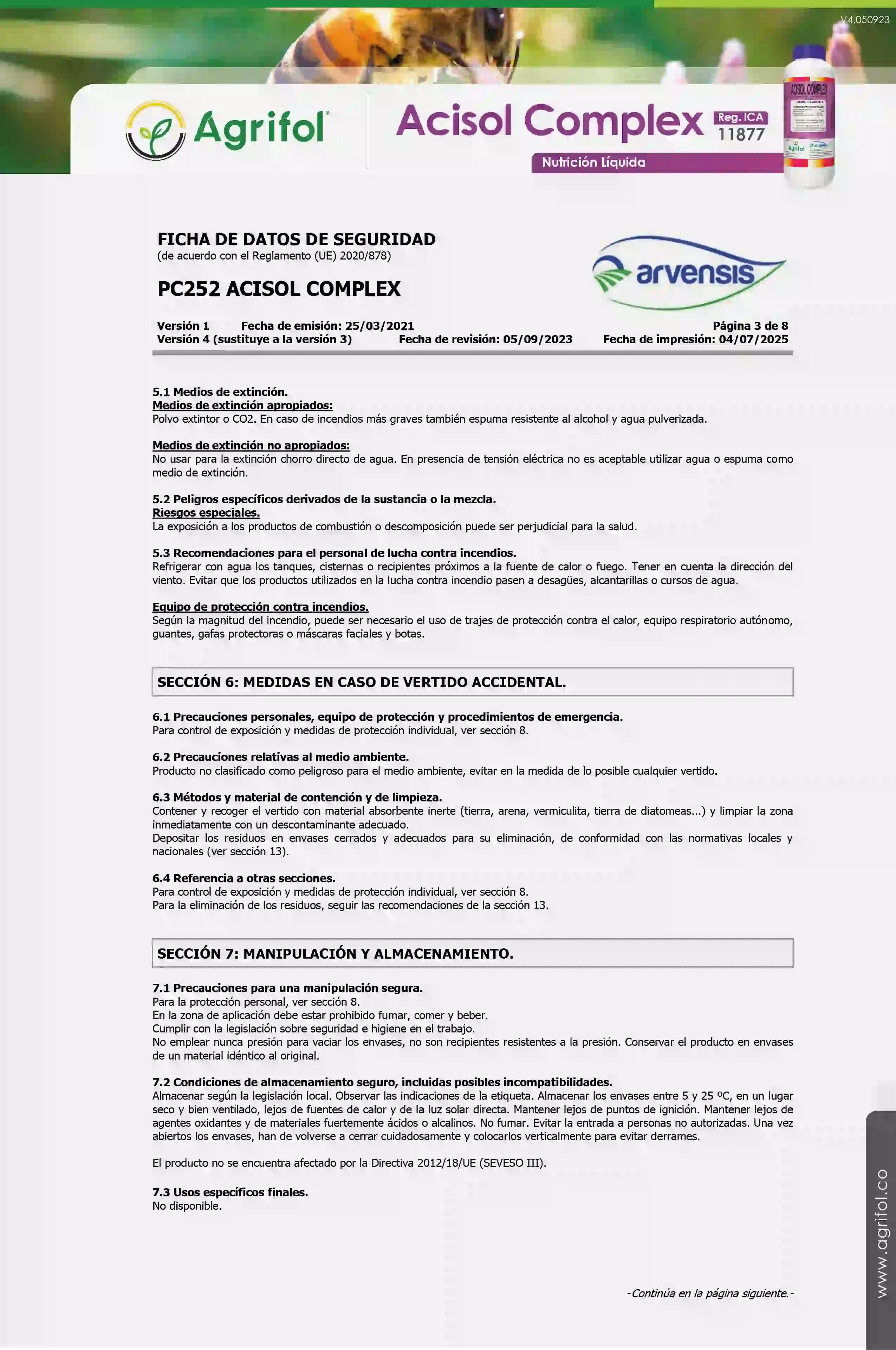 Ficha de seguridad Acisol Complex - Página 3