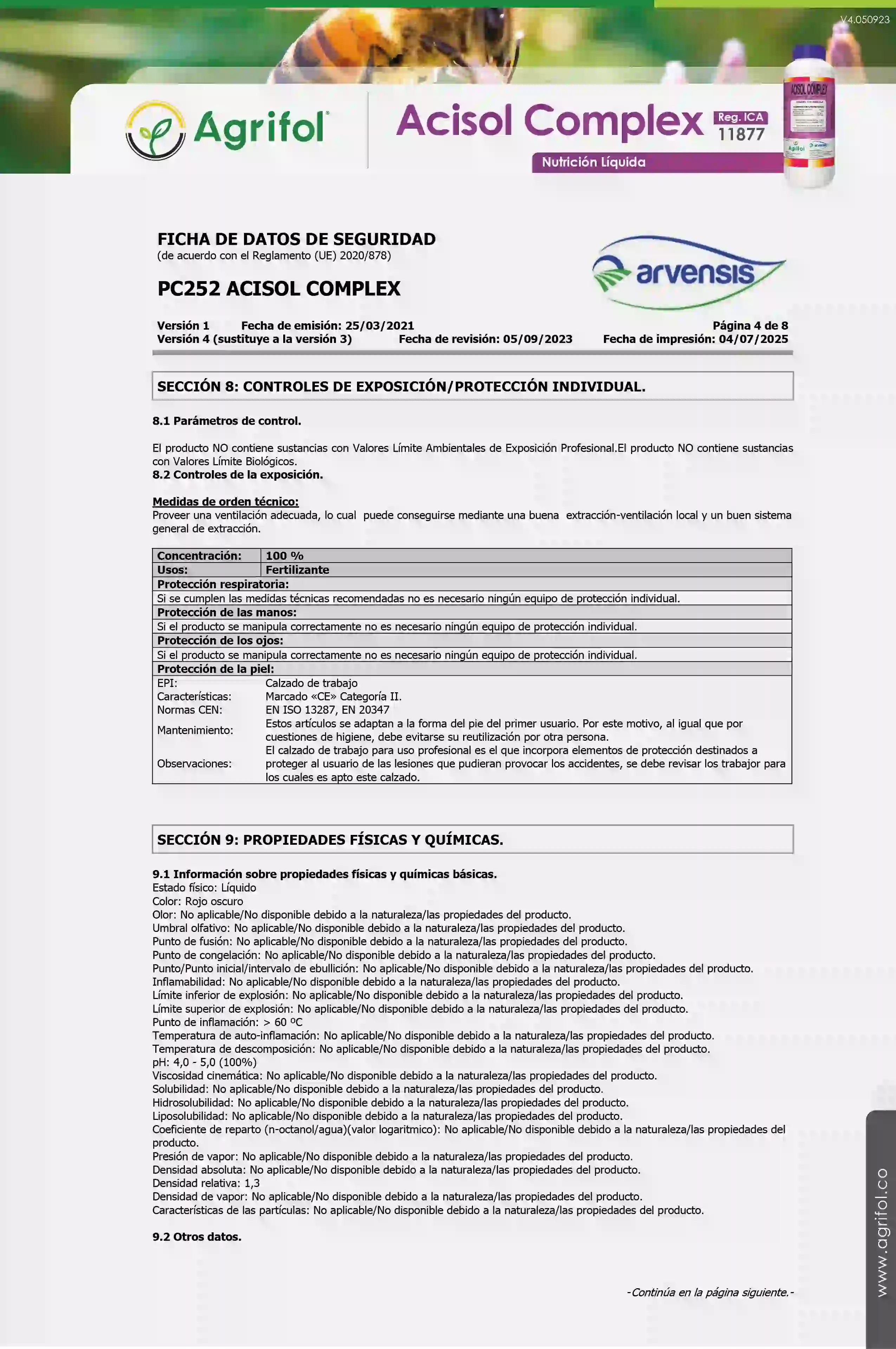 Ficha de seguridad Acisol Complex - Página 4