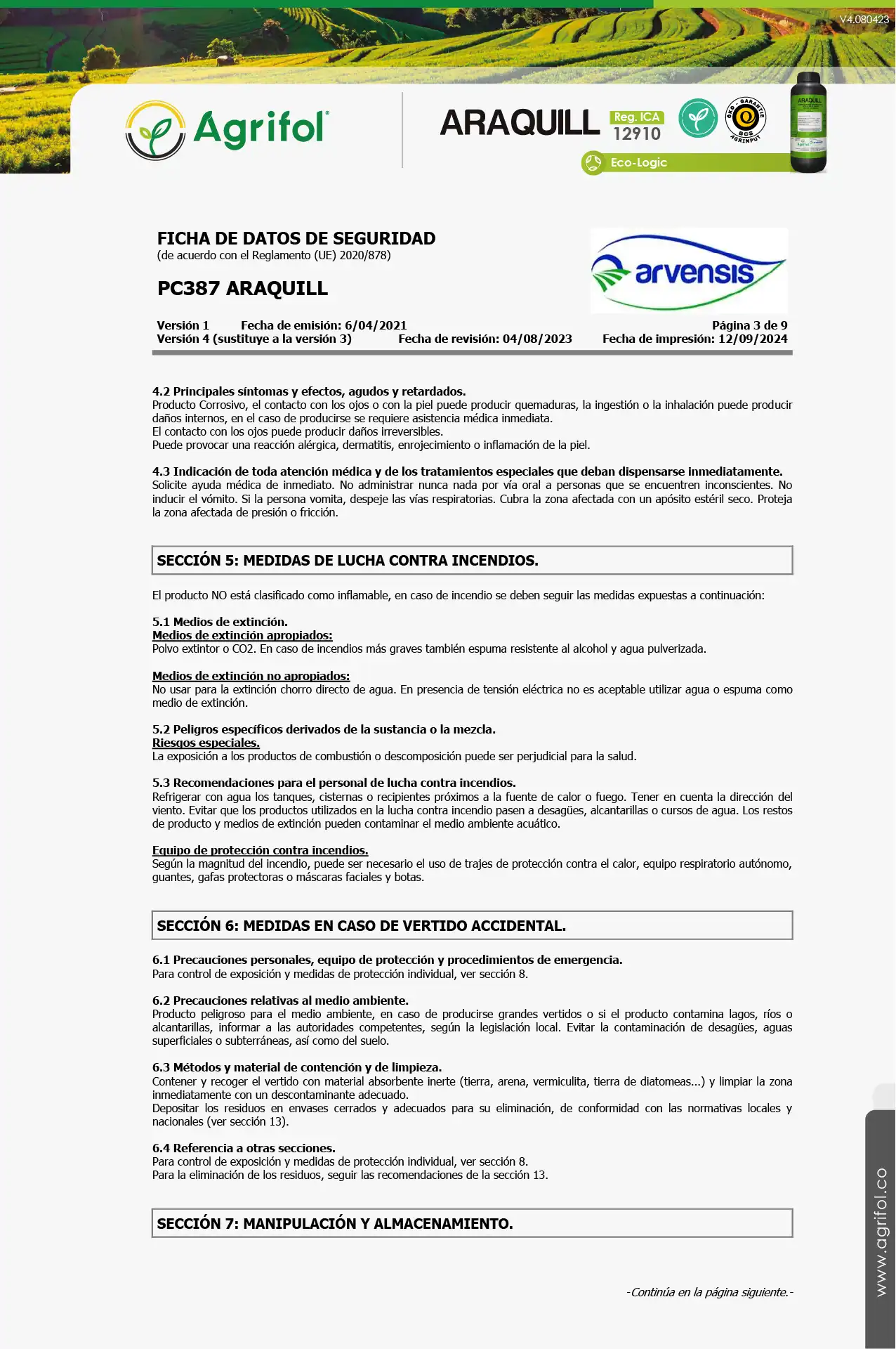 Ficha de seguridad Araquill - Página 3