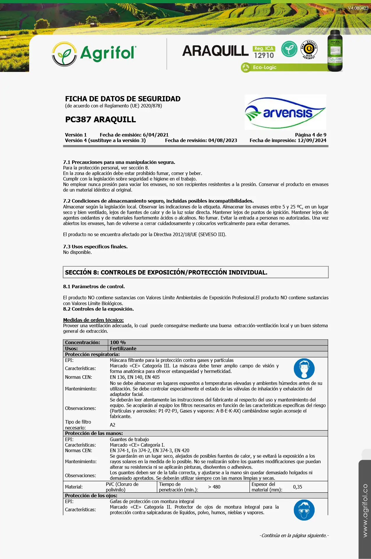 Ficha de seguridad Araquill - Página 4