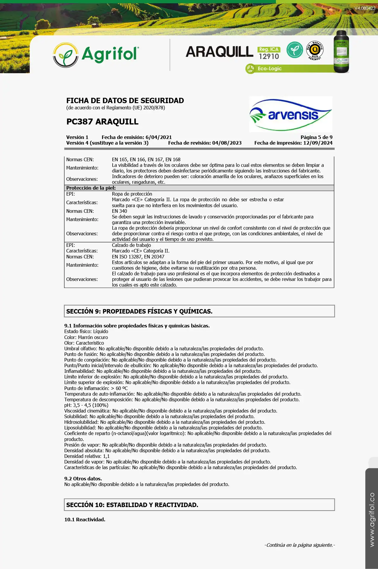 Ficha de seguridad Araquill - Página 5