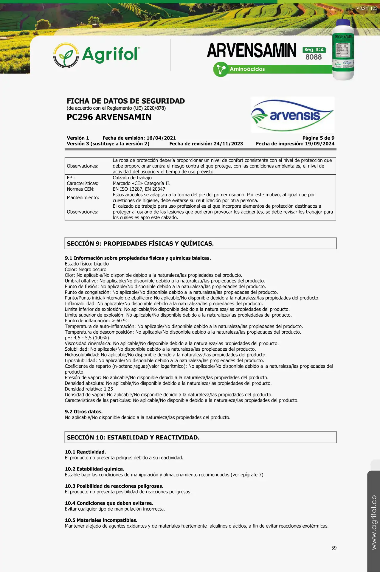 Ficha de seguridad Arvensamin - Página 4