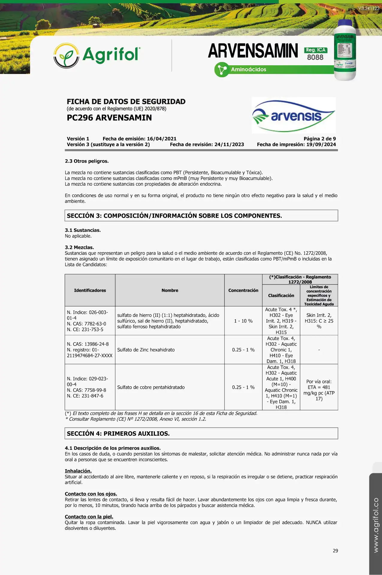 Ficha de seguridad Arvensamin - Página 9