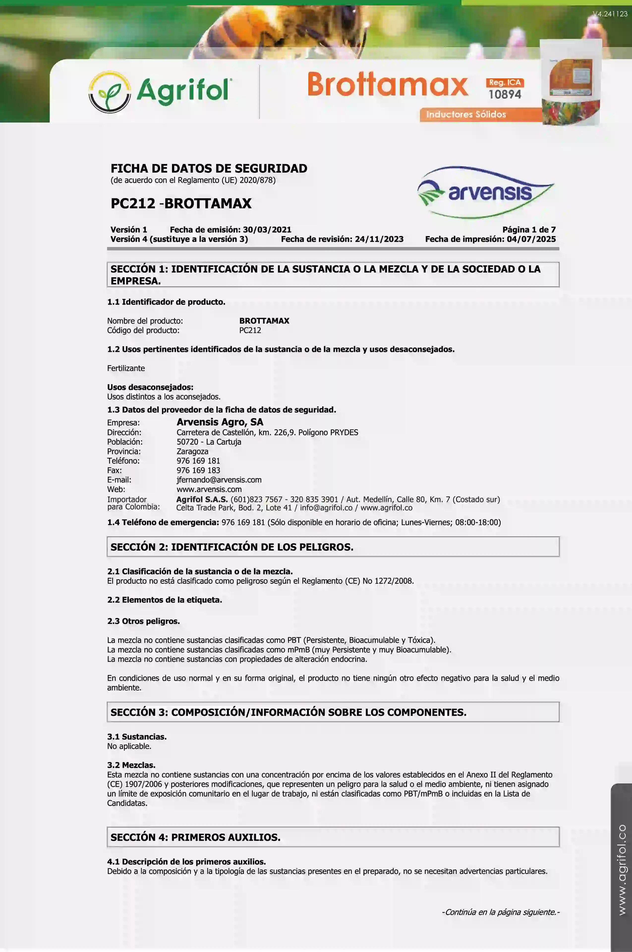 Ficha de seguridad Brottamax - Página 1