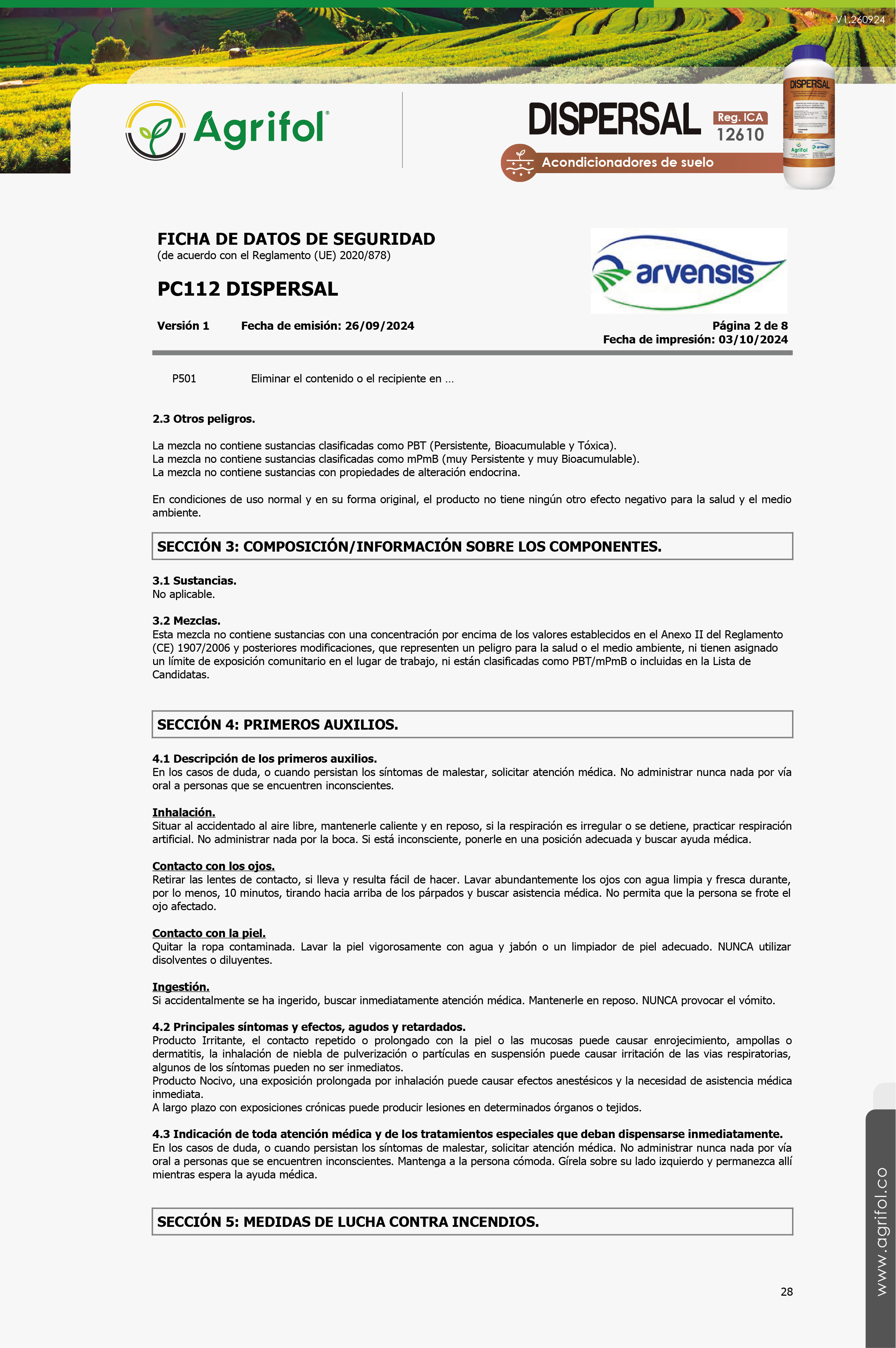 Ficha de seguridad Dispersal - Página 2