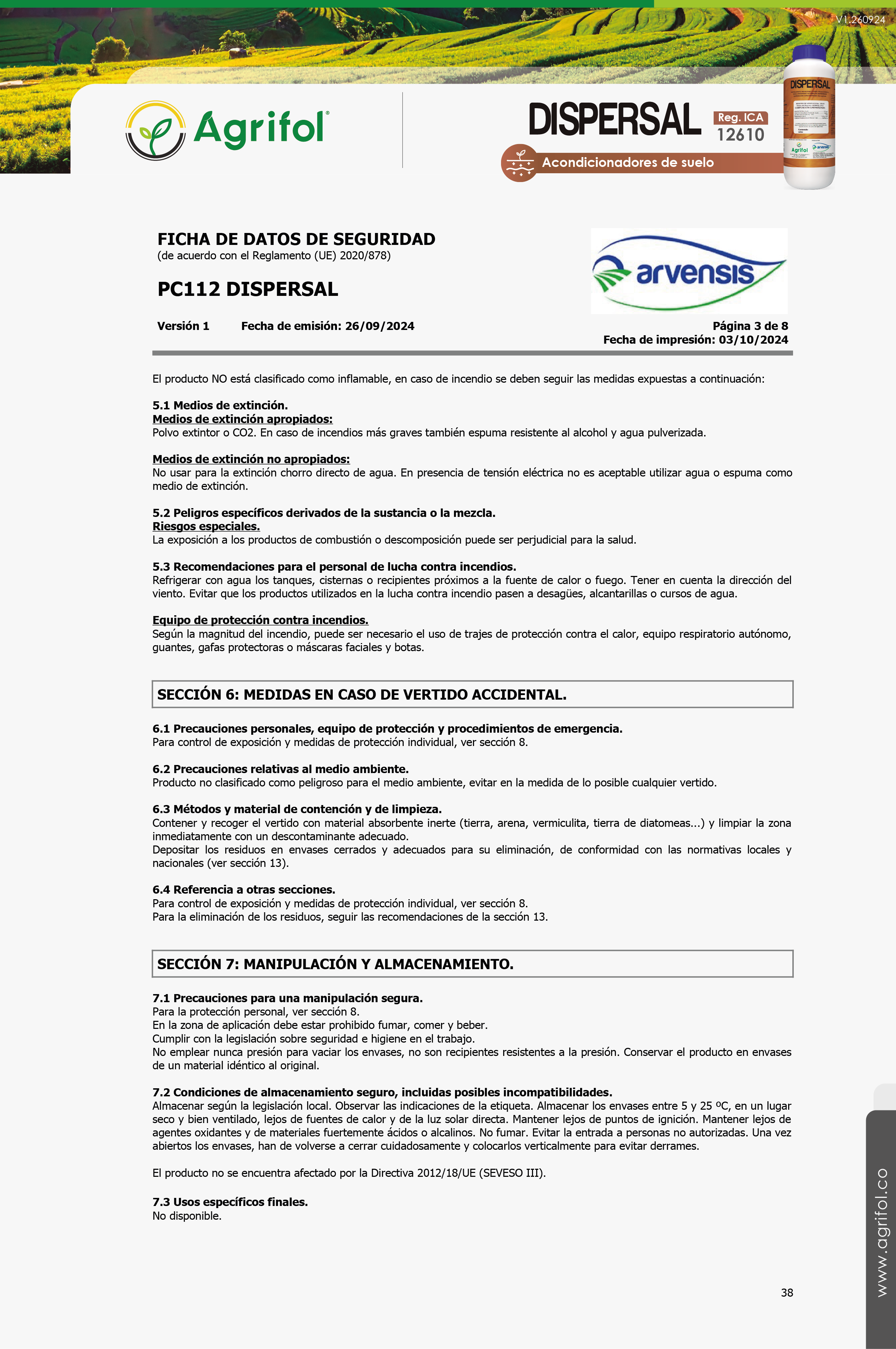 Ficha de seguridad Dispersal - Página 3