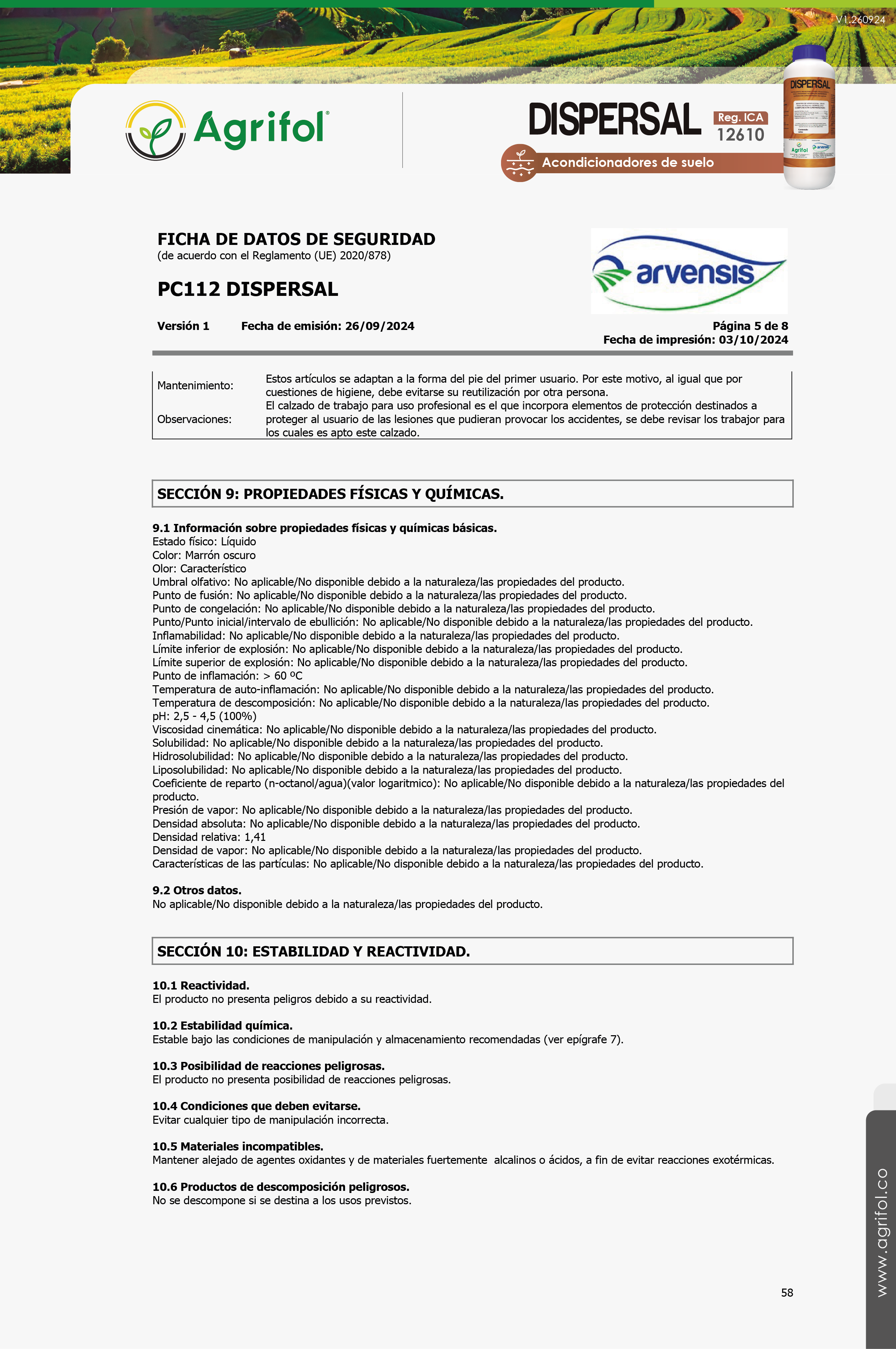 Ficha de seguridad Dispersal - Página 5