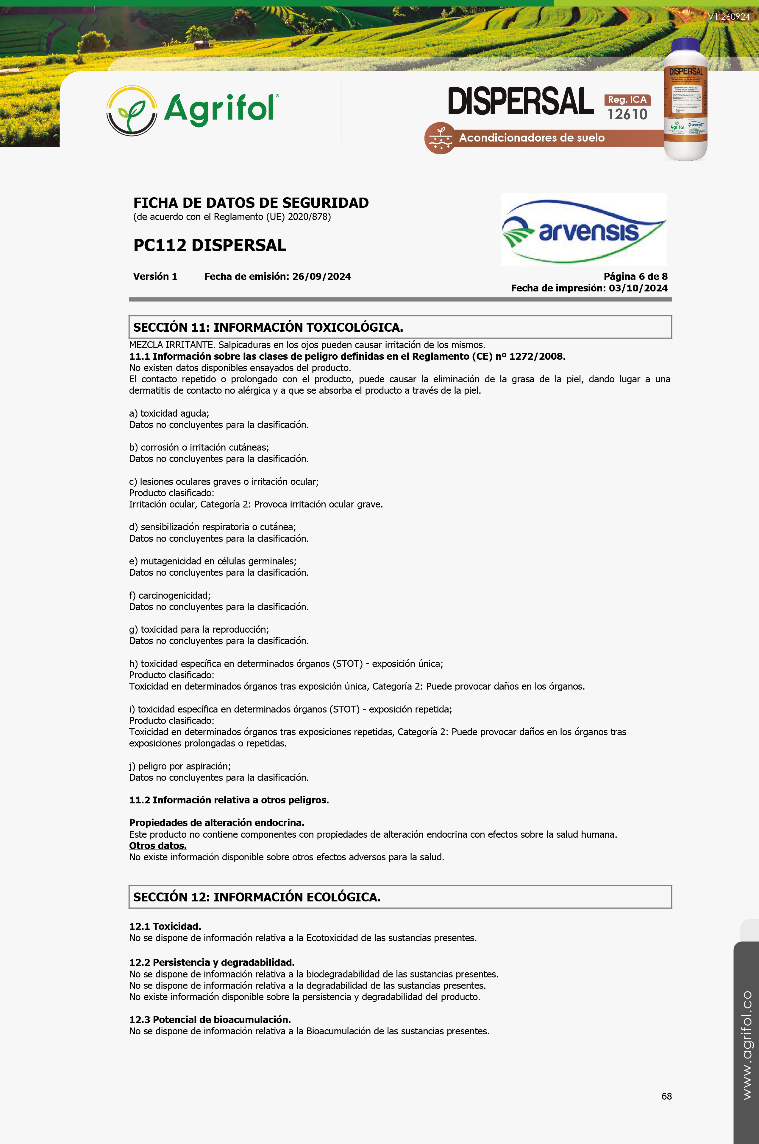 Ficha de seguridad Dispersal - Página 6
