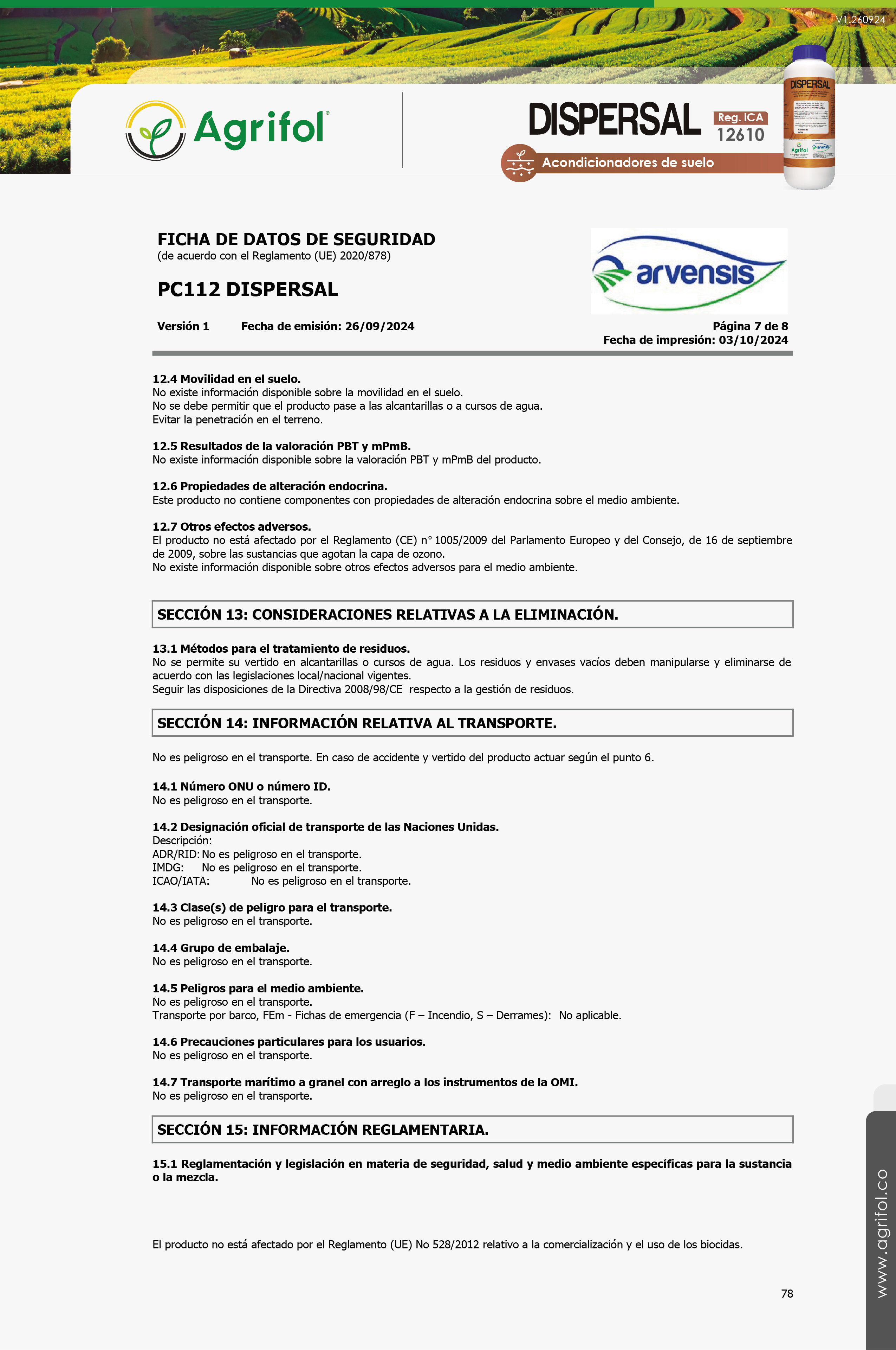Ficha de seguridad Dispersal - Página 7