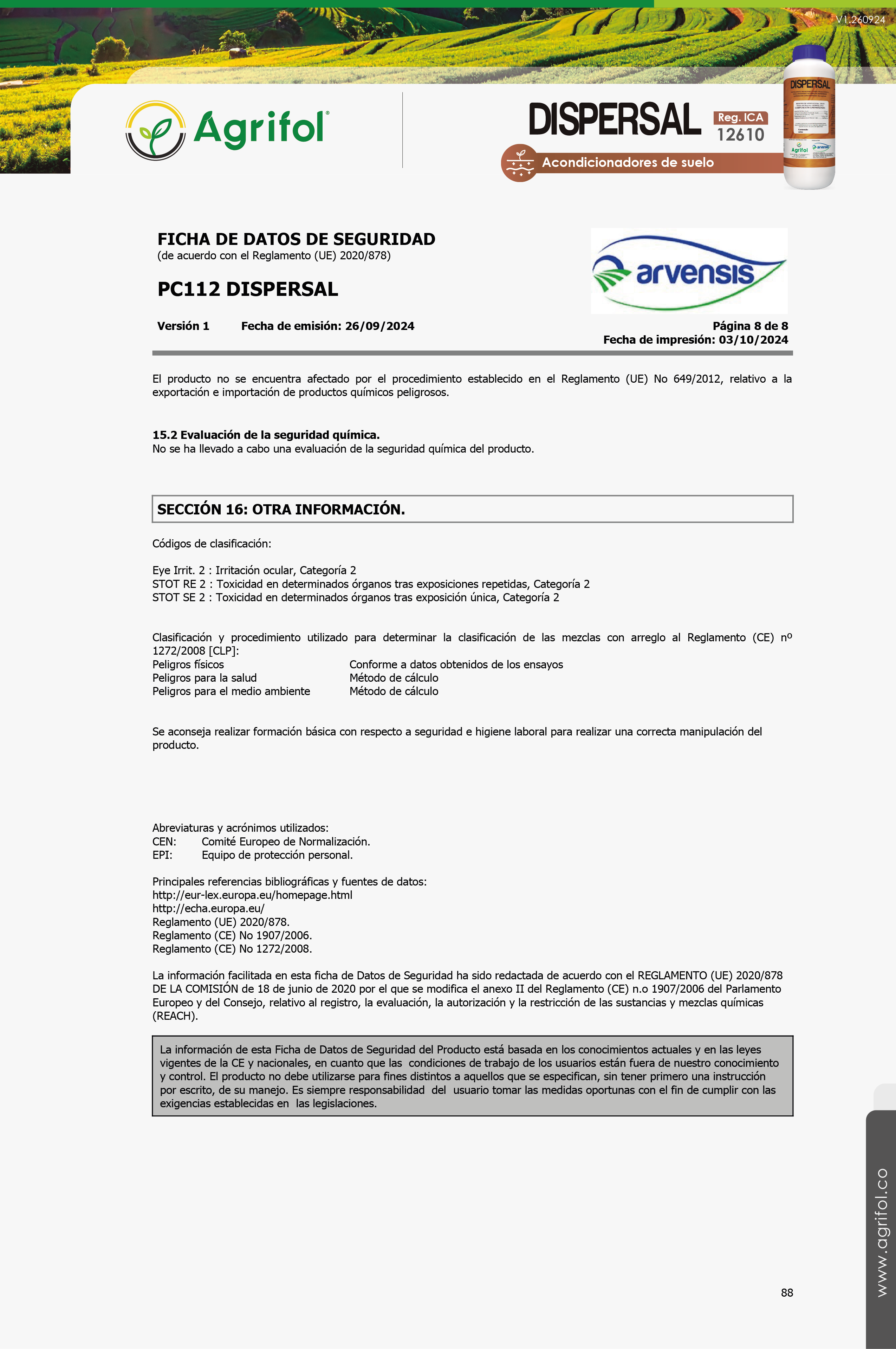 Ficha de seguridad Dispersal - Página 8