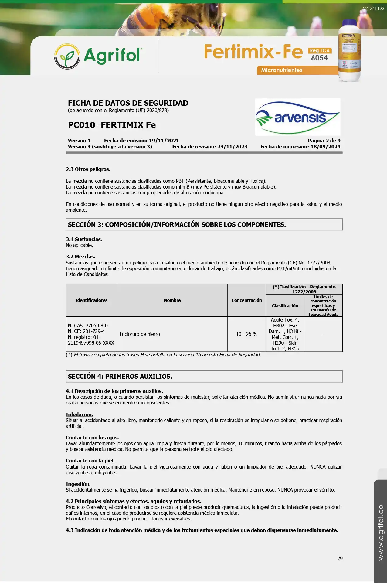 Ficha de seguridad Fertimix-Fe - Página 2