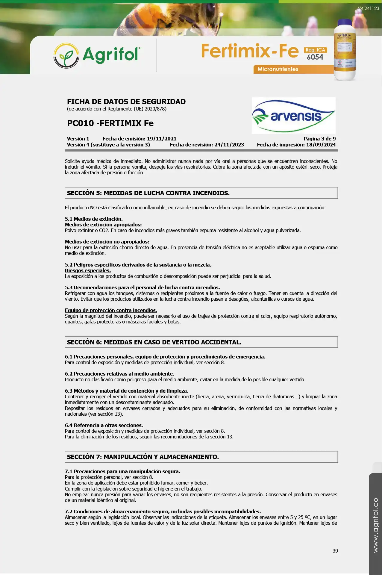 Ficha de seguridad Fertimix-Fe - Página 3
