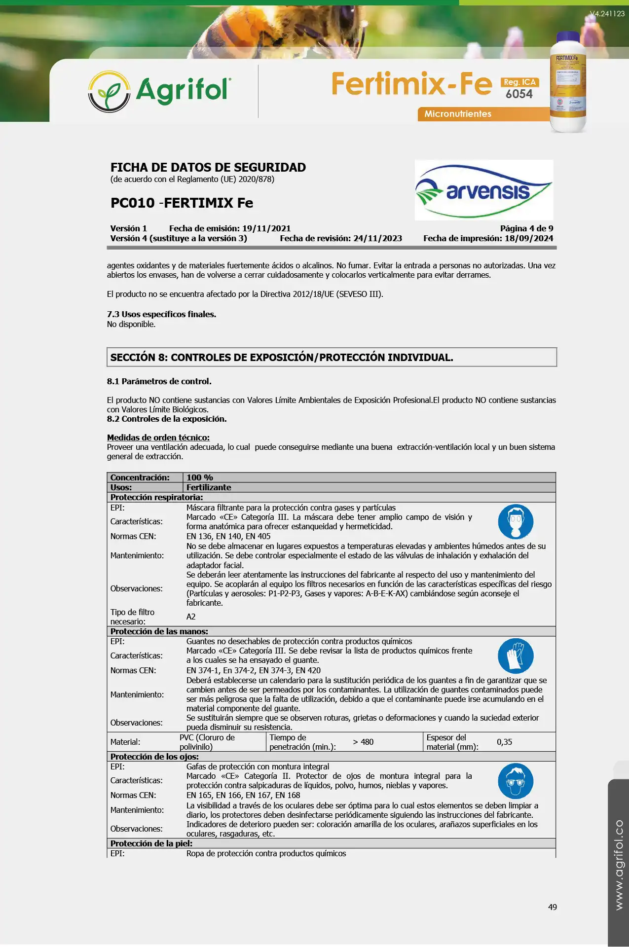 Ficha de seguridad Fertimix-Fe - Página 4