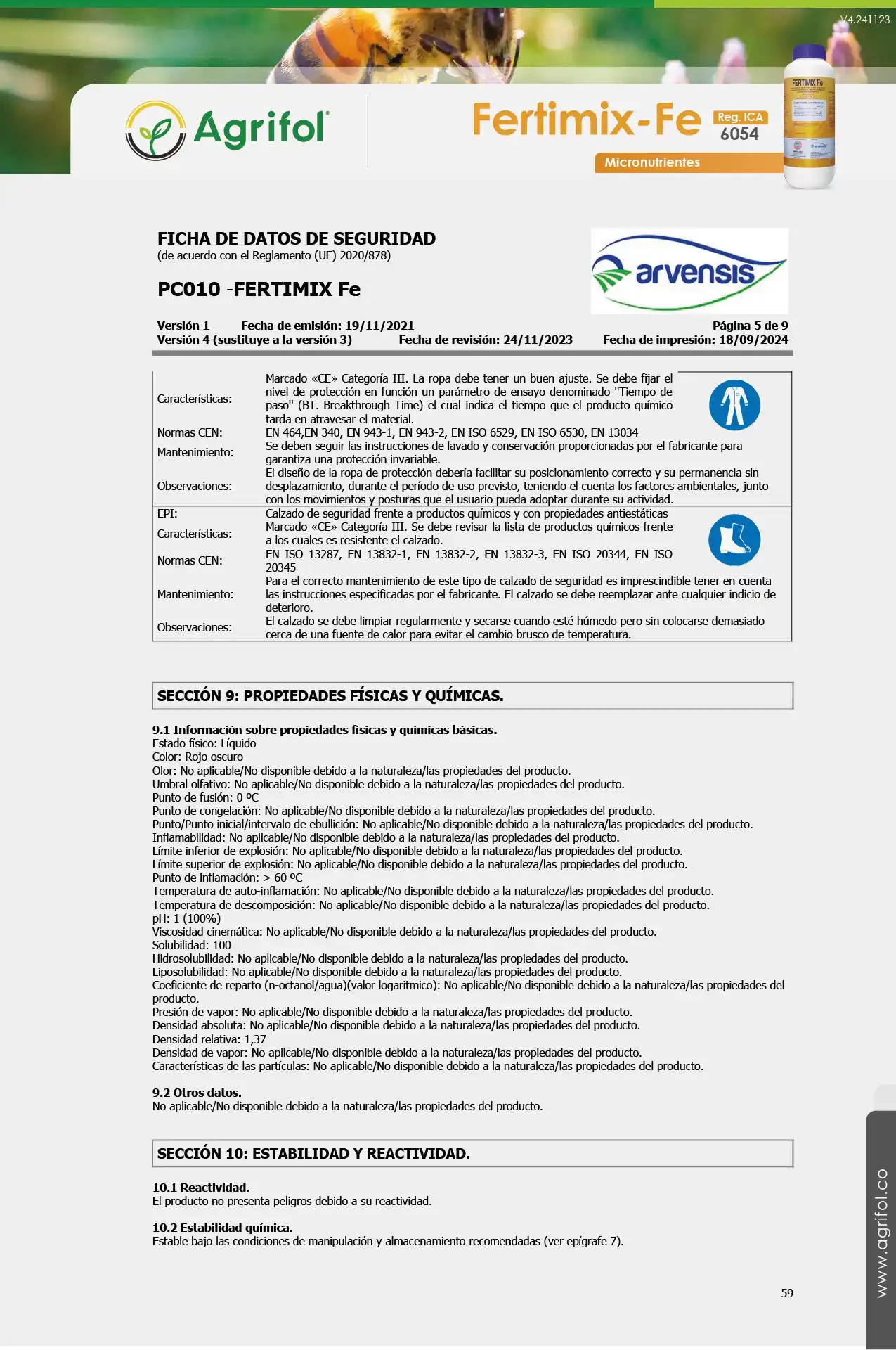 Ficha de seguridad Fertimix-Fe - Página 5
