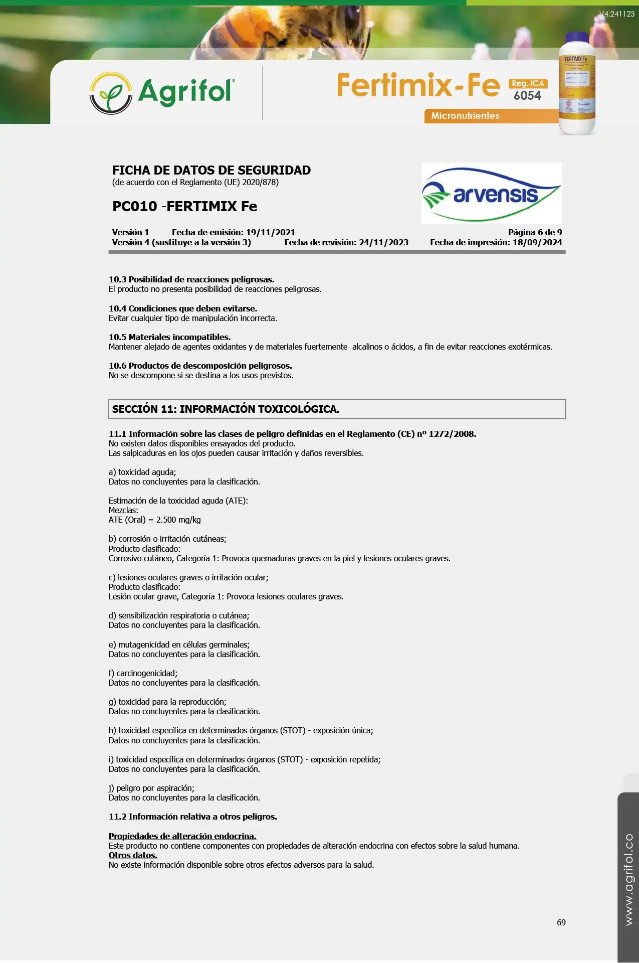 Ficha de seguridad Fertimix-Fe - Página 6