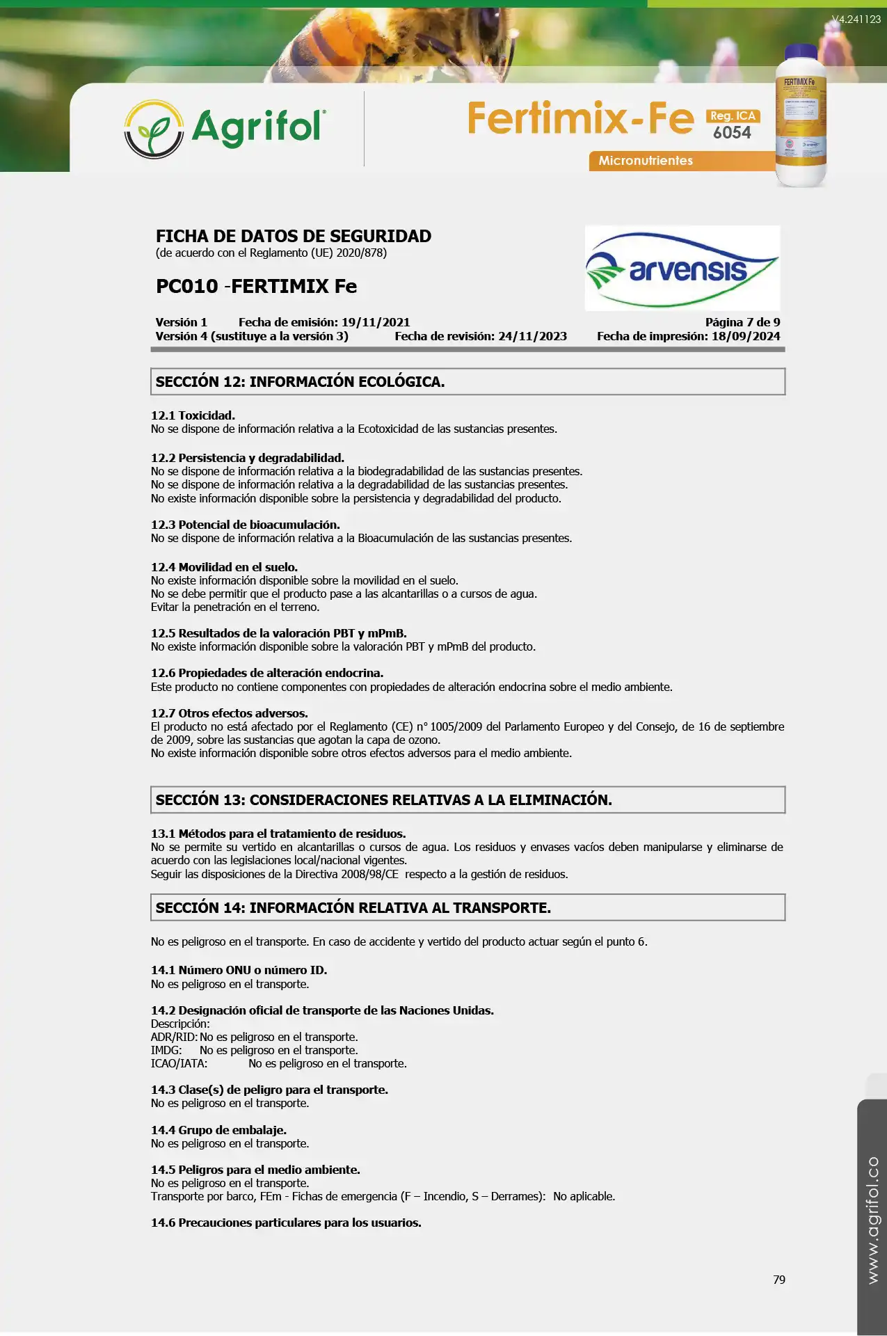 Ficha de seguridad Fertimix-Fe - Página 7