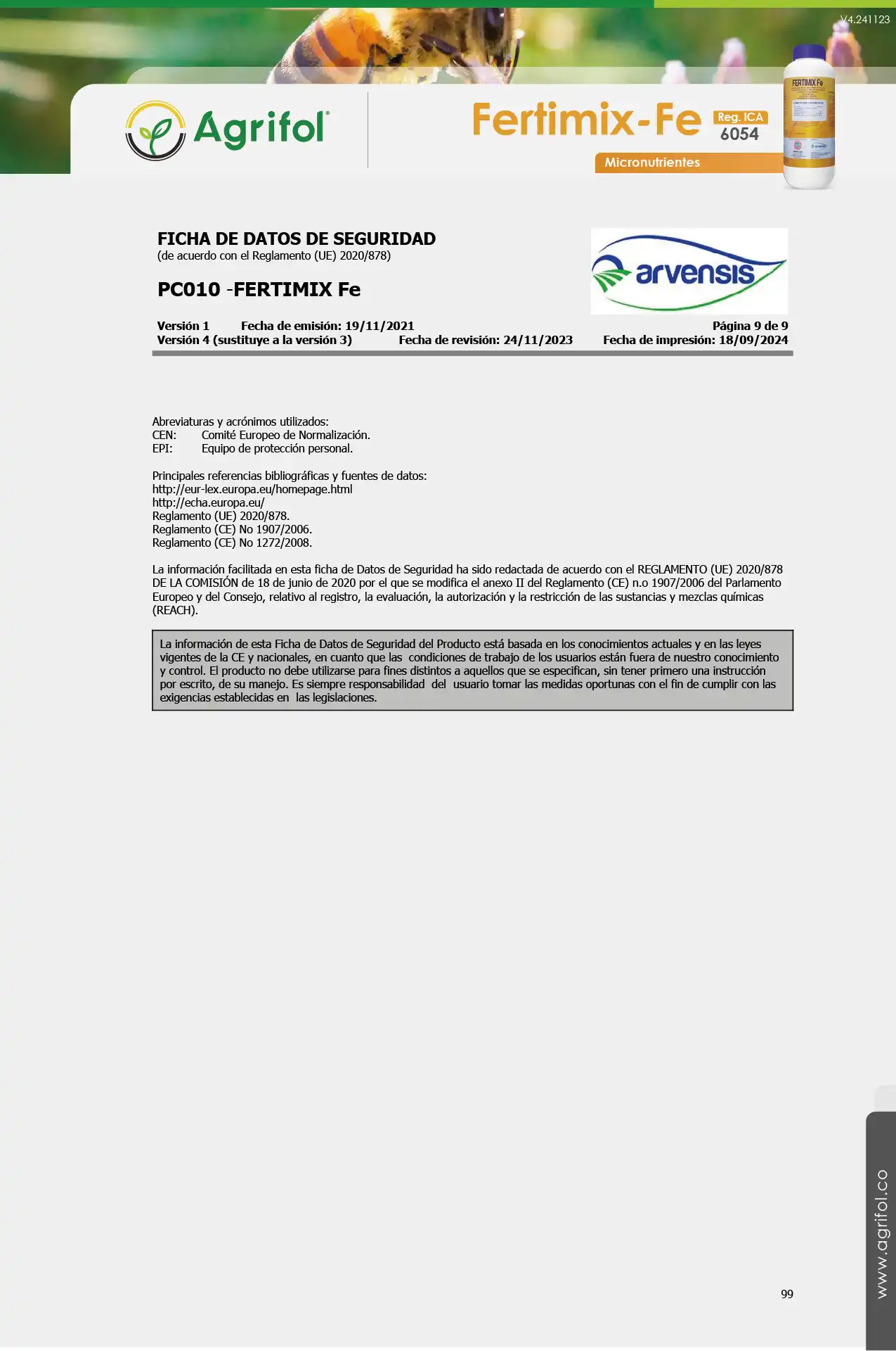 Ficha de seguridad Fertimix-Fe - Página 9