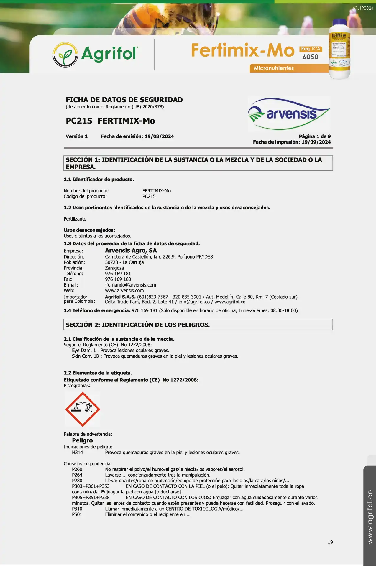Ficha de seguridad Fertimix-Mo - Página 1
