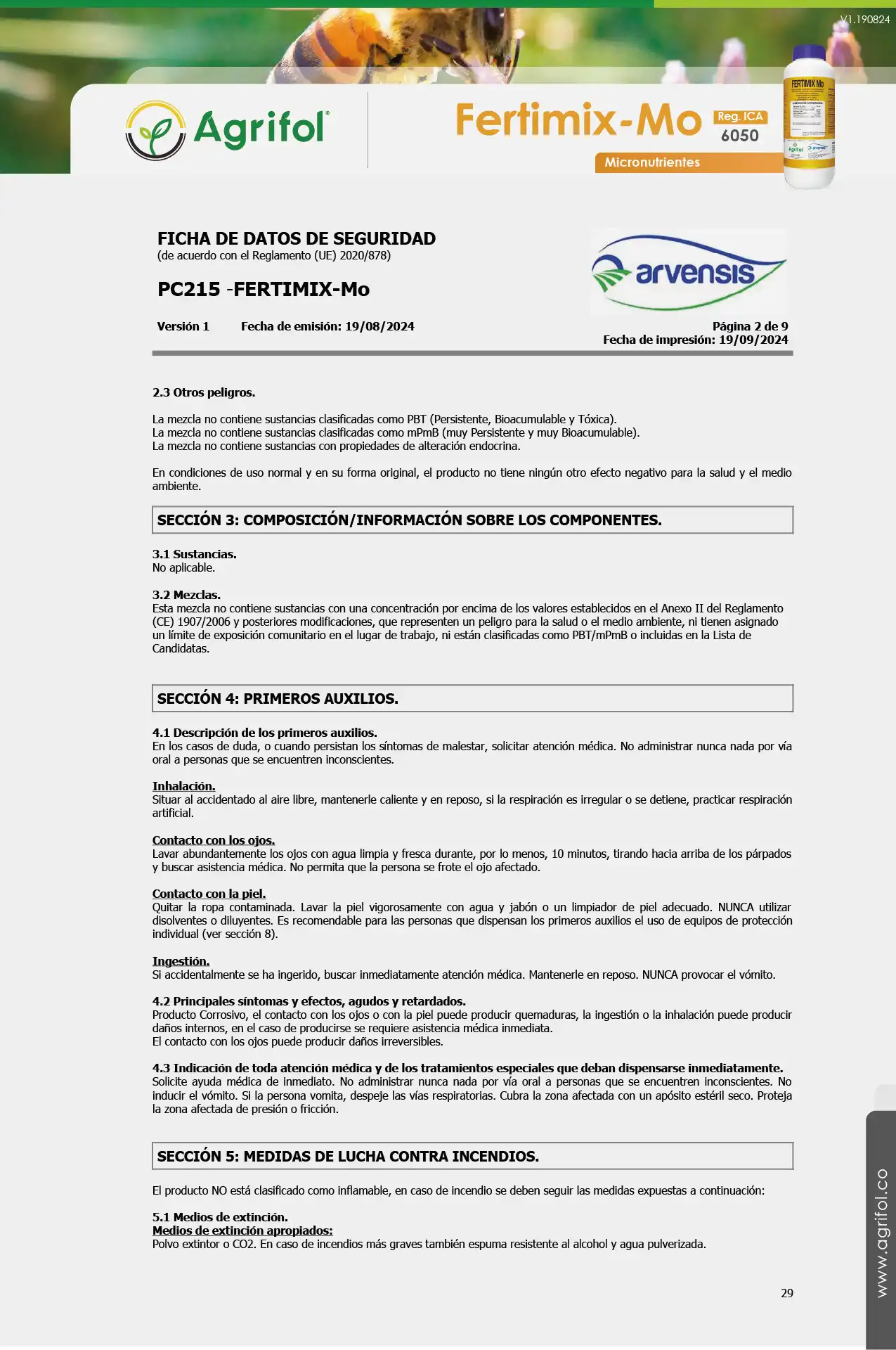 Ficha de seguridad Fertimix-Mo - Página 2