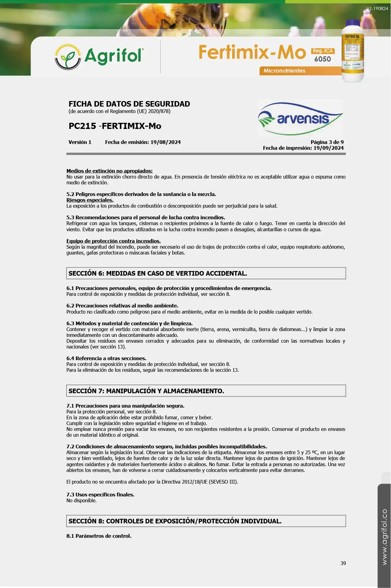 Ficha de seguridad Fertimix-Mo - Página 3