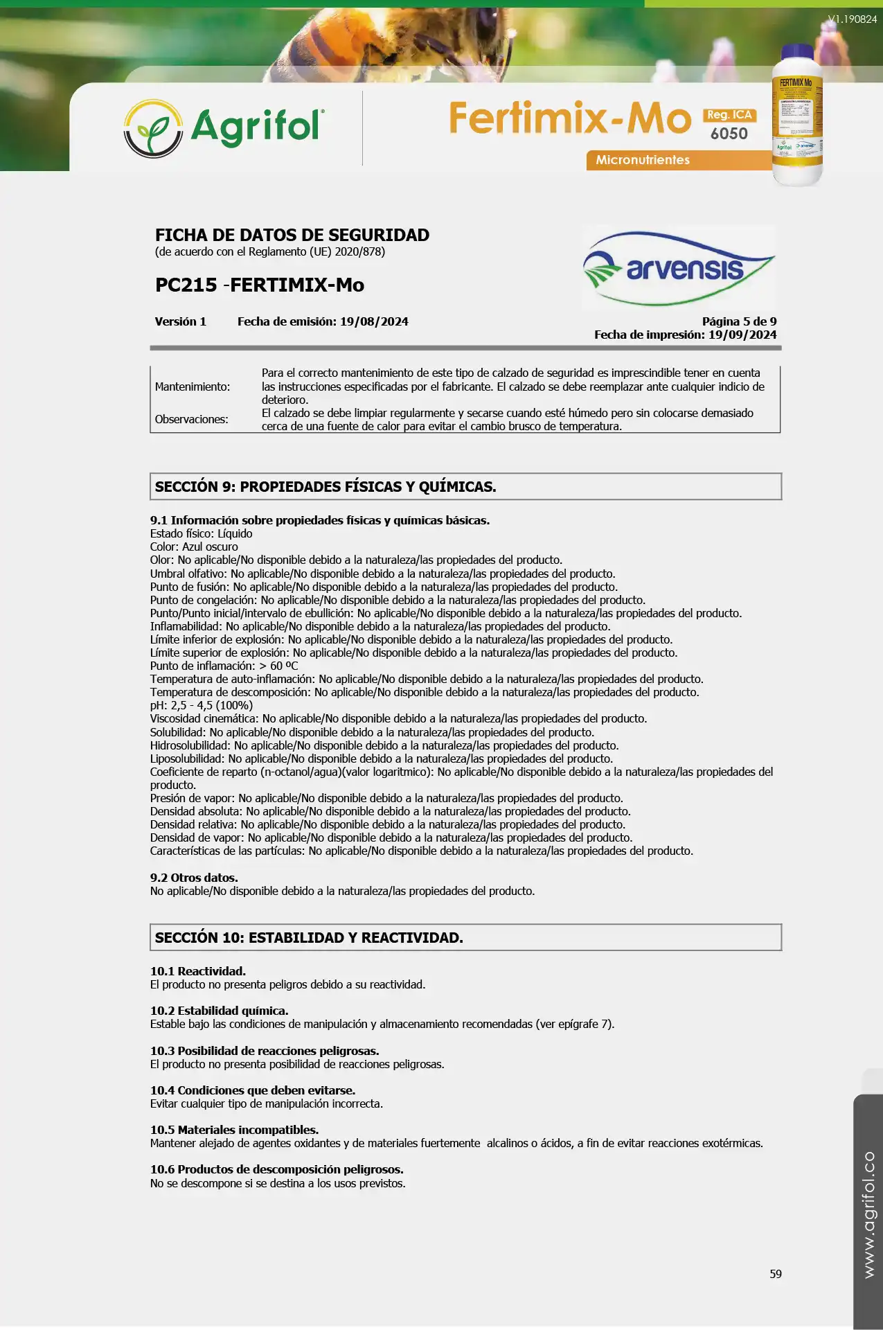 Ficha de seguridad Fertimix-Mo - Página 5