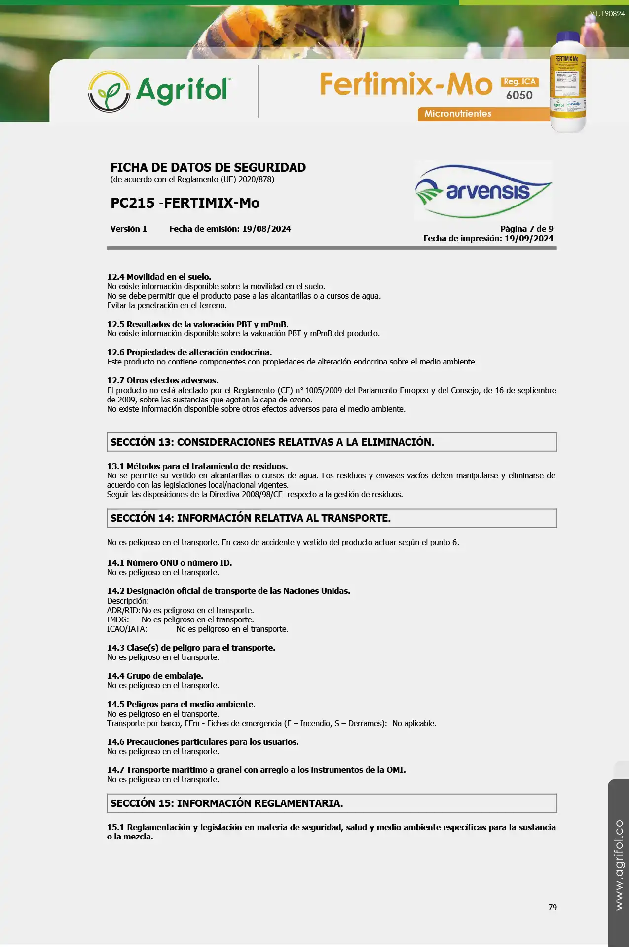 Ficha de seguridad Fertimix-Mo - Página 7