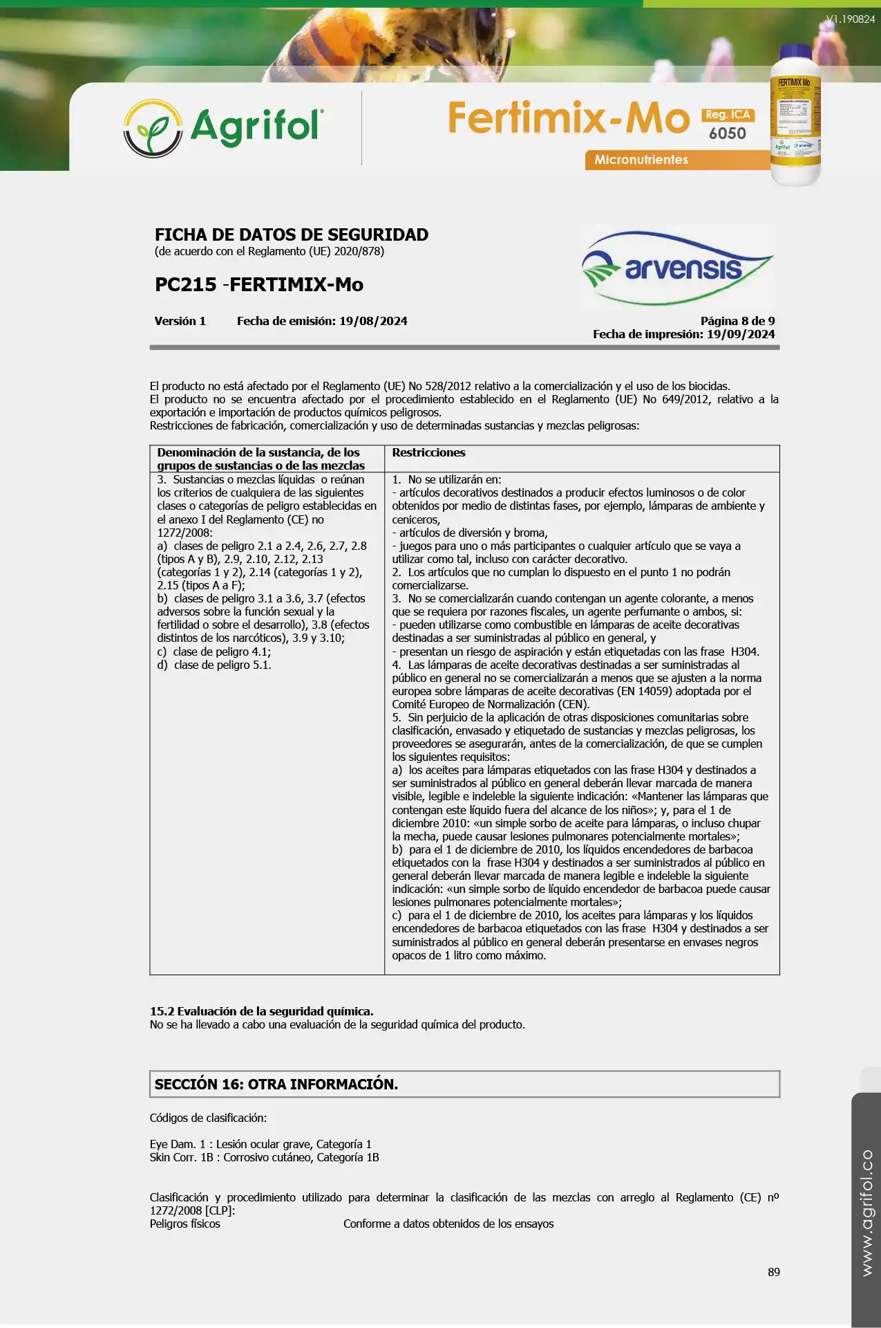 Ficha de seguridad Fertimix-Mo - Página 8