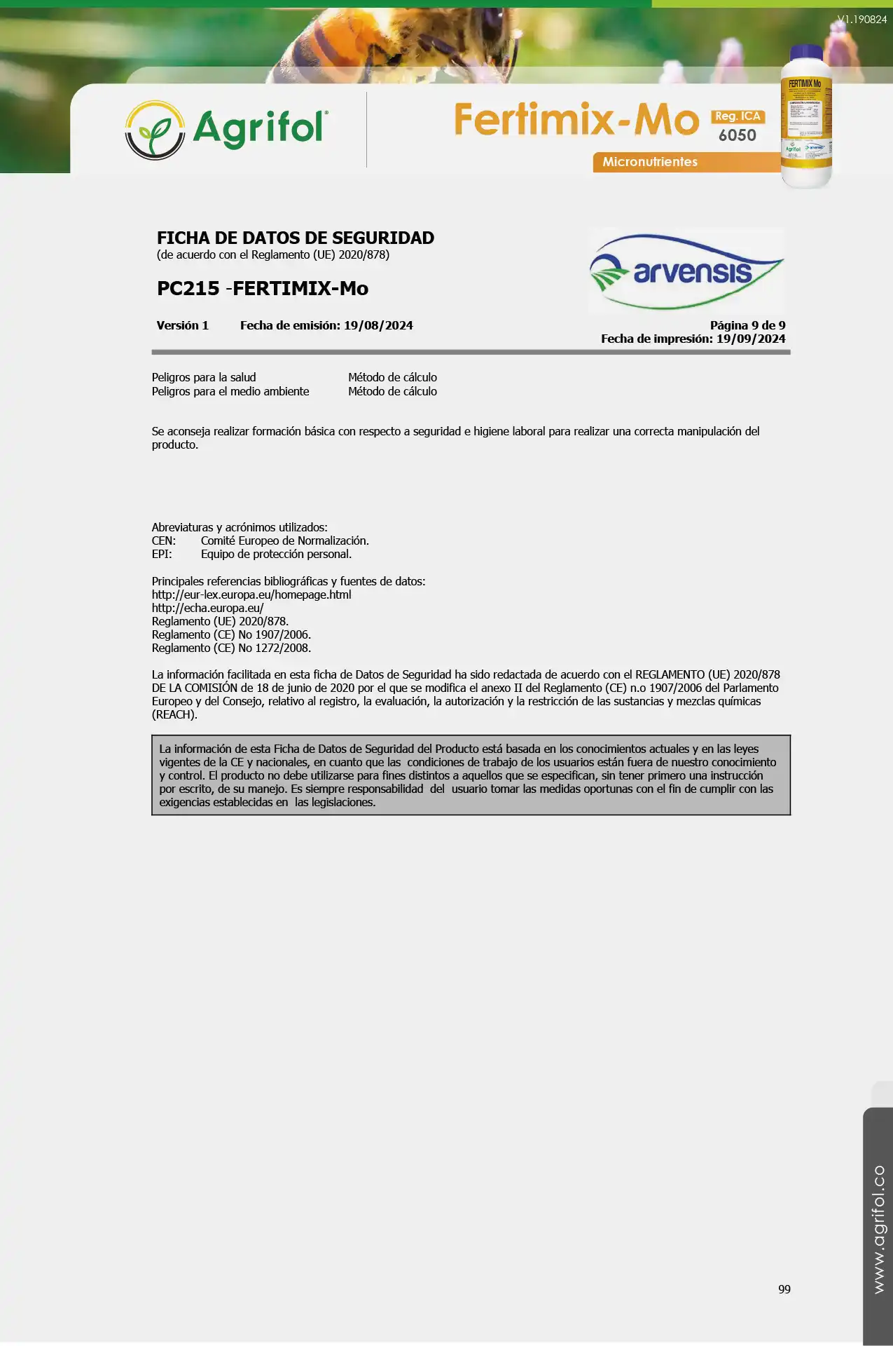 Ficha de seguridad Fertimix-Mo - Página 9