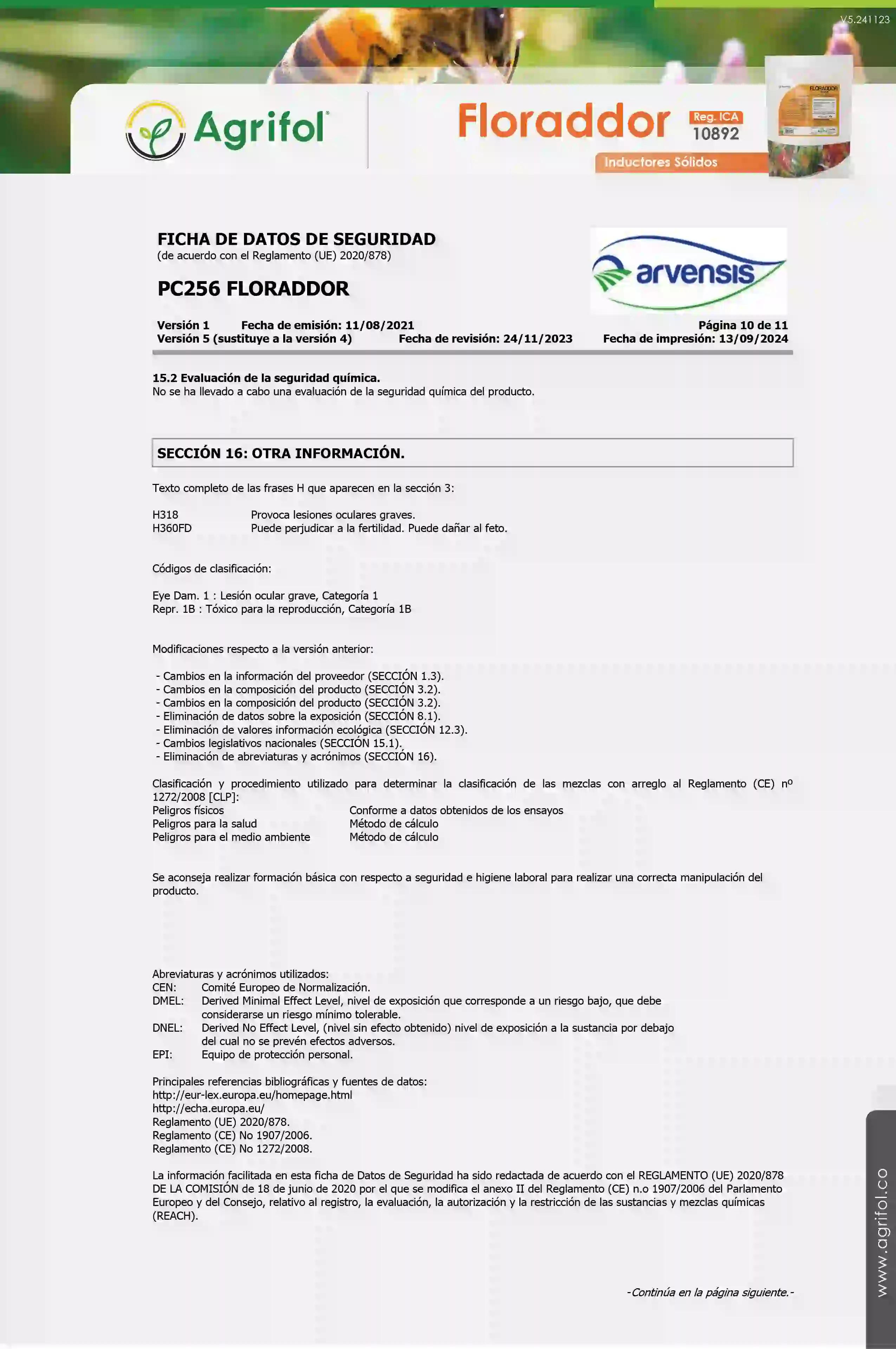 Ficha de seguridad Floraddor - Página 10