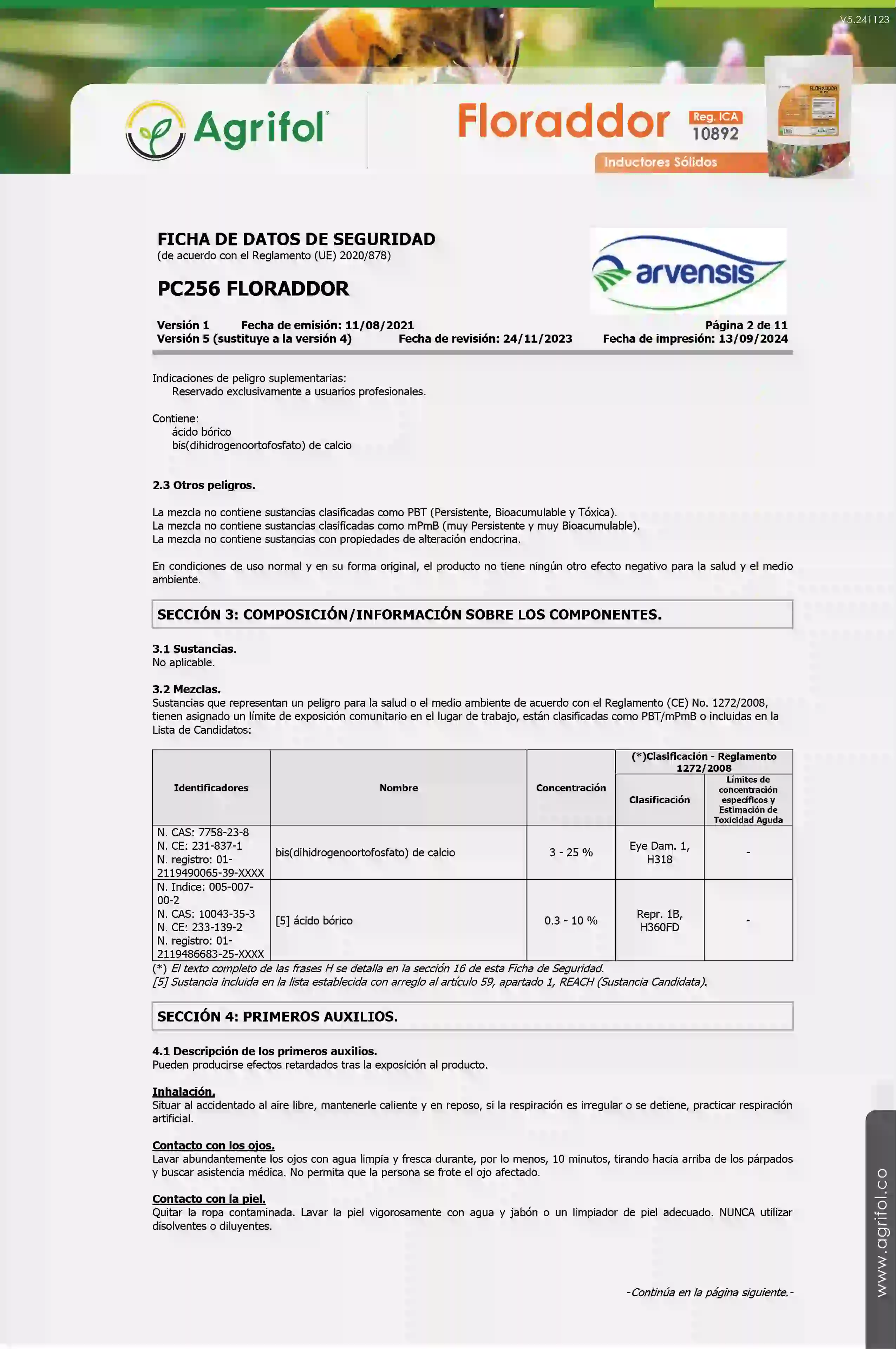 Ficha de seguridad Floraddor - Página 2