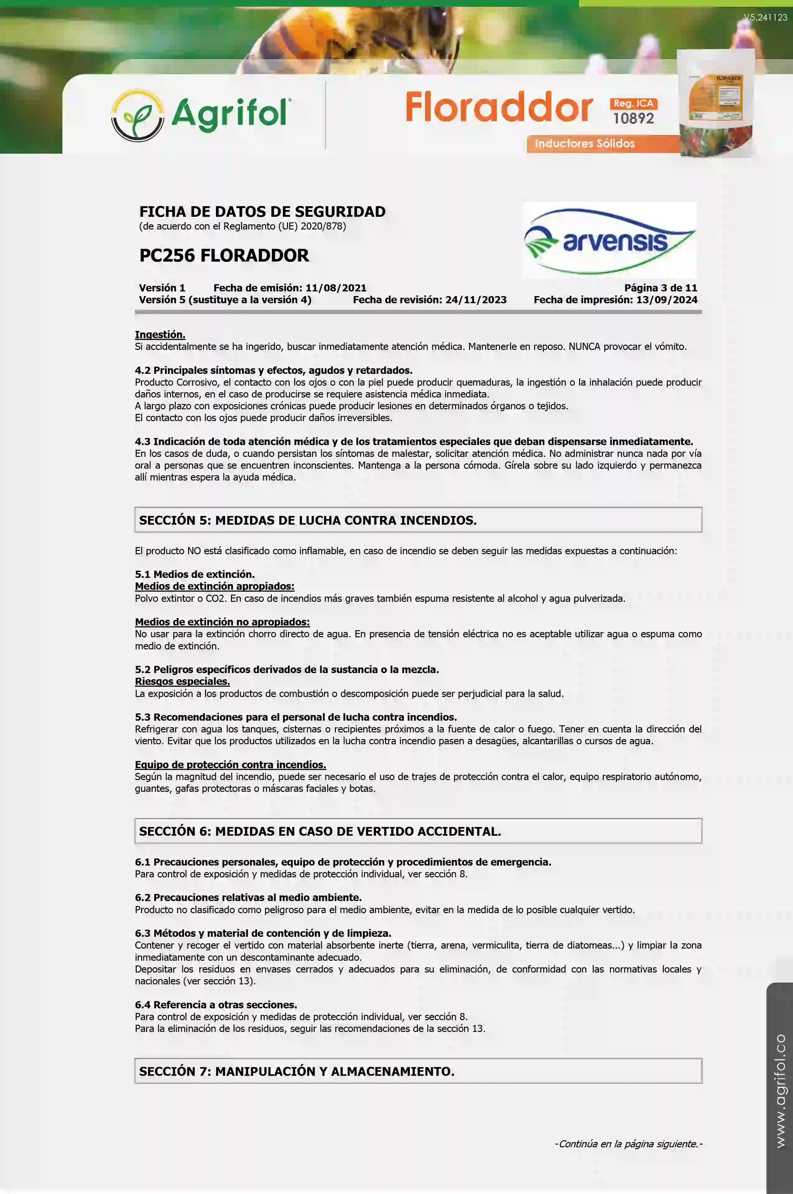 Ficha de seguridad Floraddor - Página 3