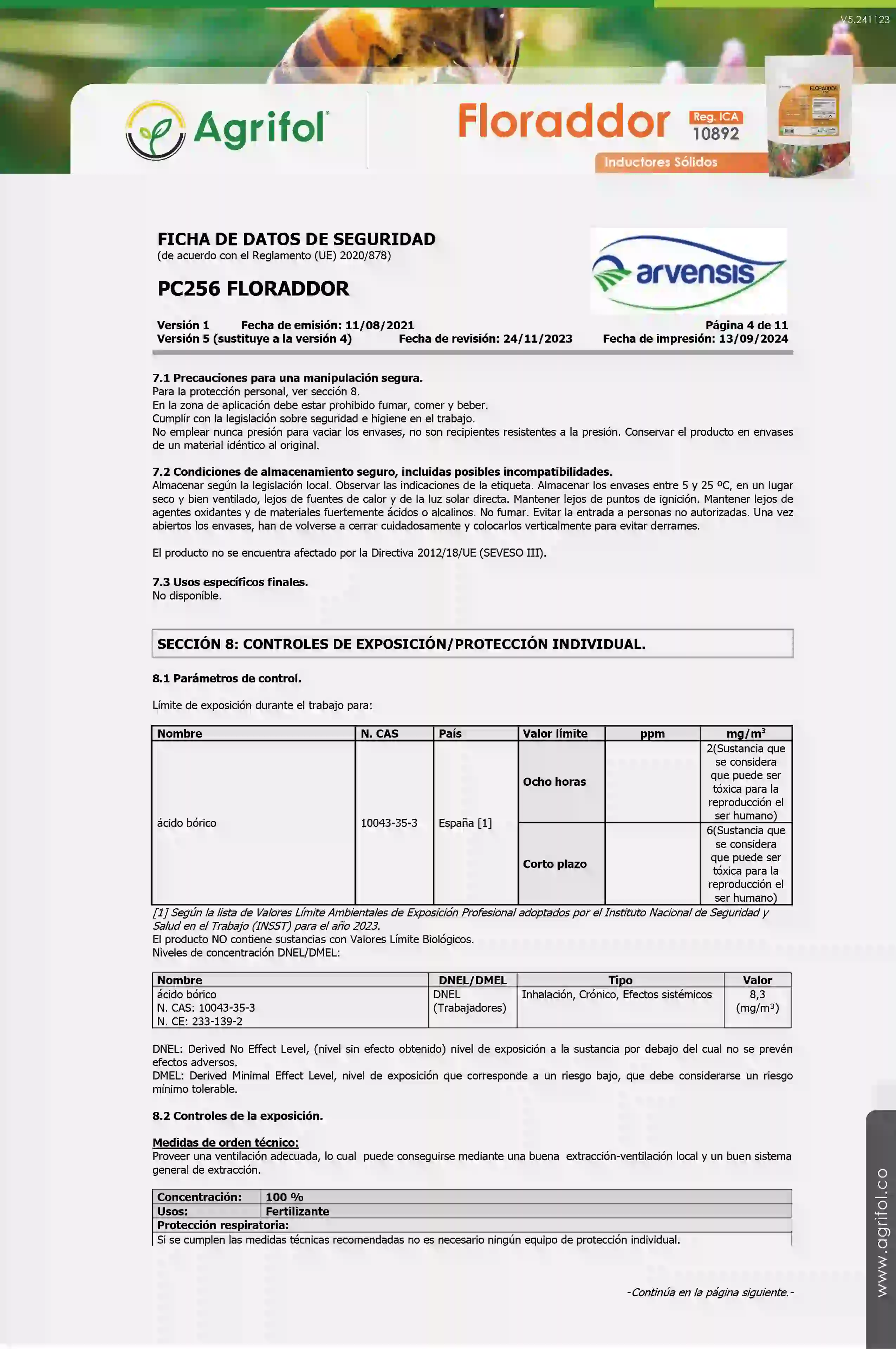 Ficha de seguridad Floraddor - Página 4