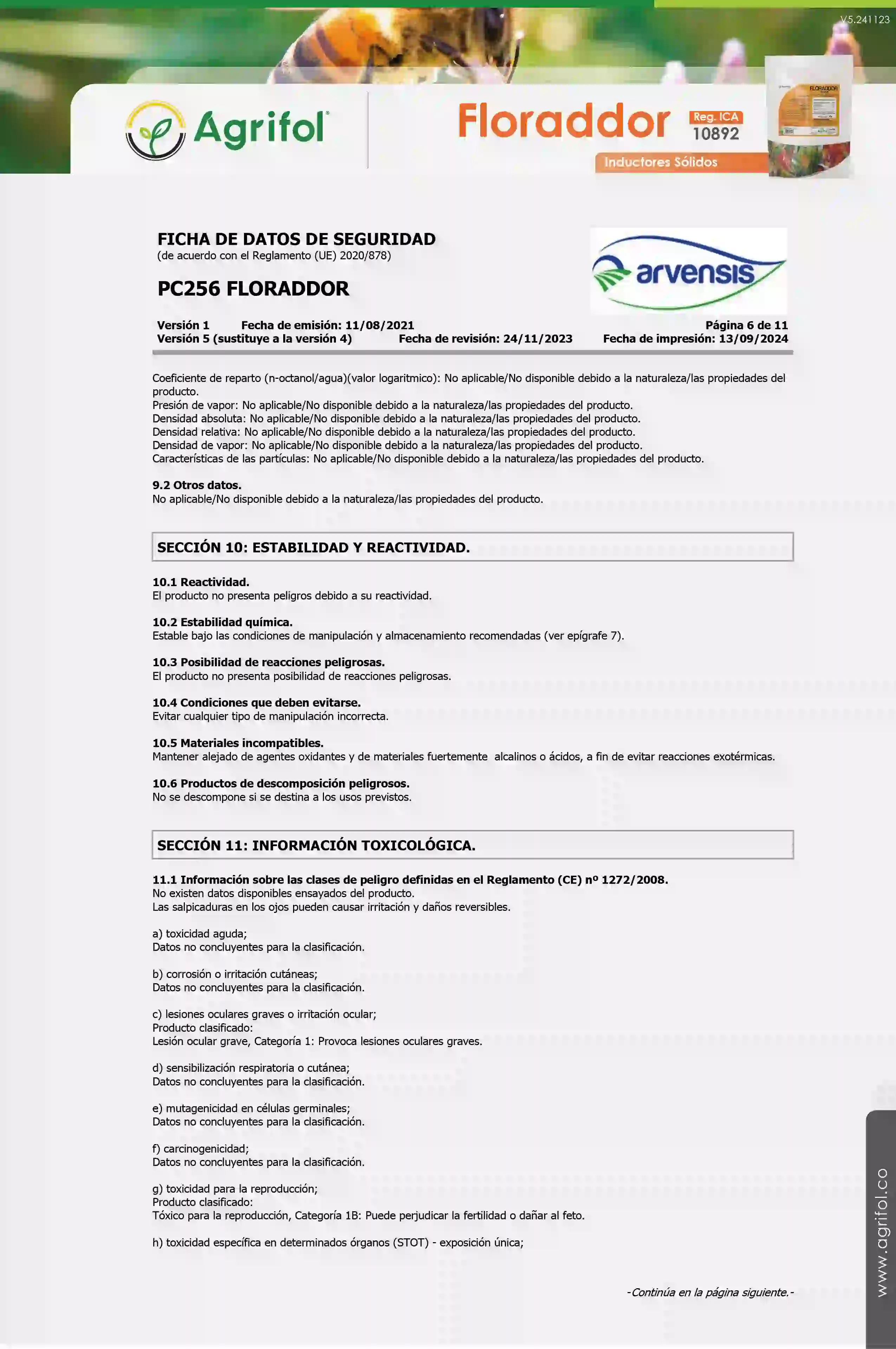 Ficha de seguridad Floraddor - Página 6