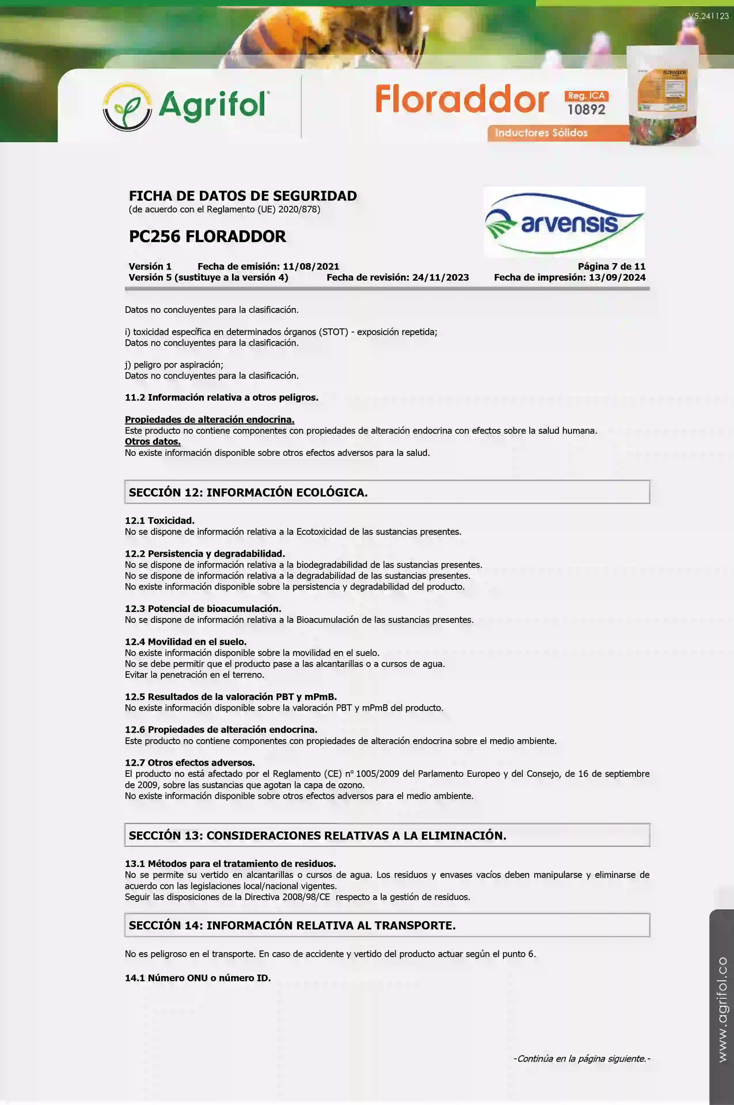 Ficha de seguridad Floraddor - Página 7