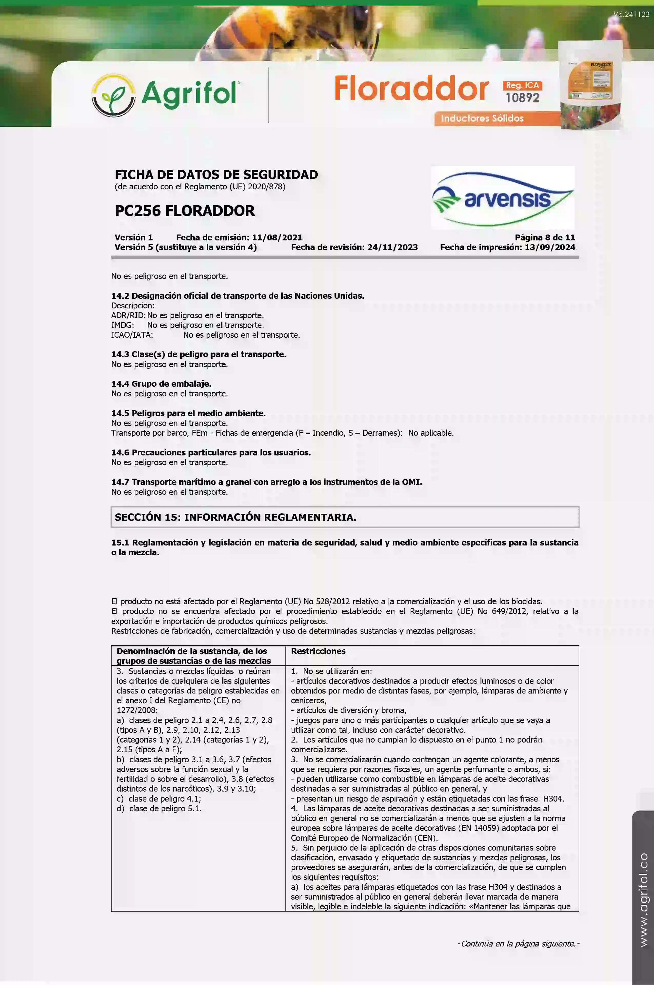 Ficha de seguridad Floraddor - Página 8