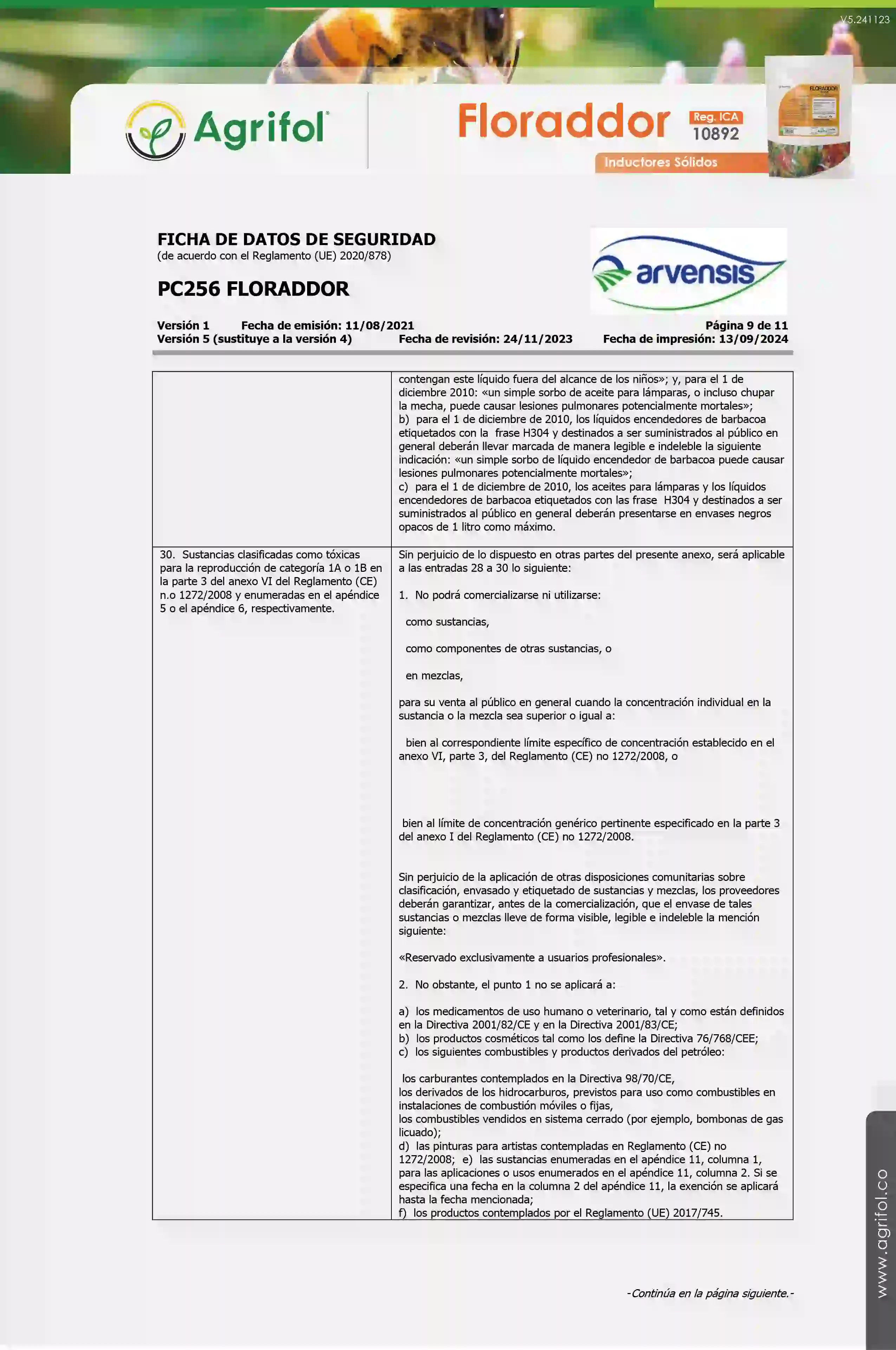 Ficha de seguridad Floraddor - Página 9