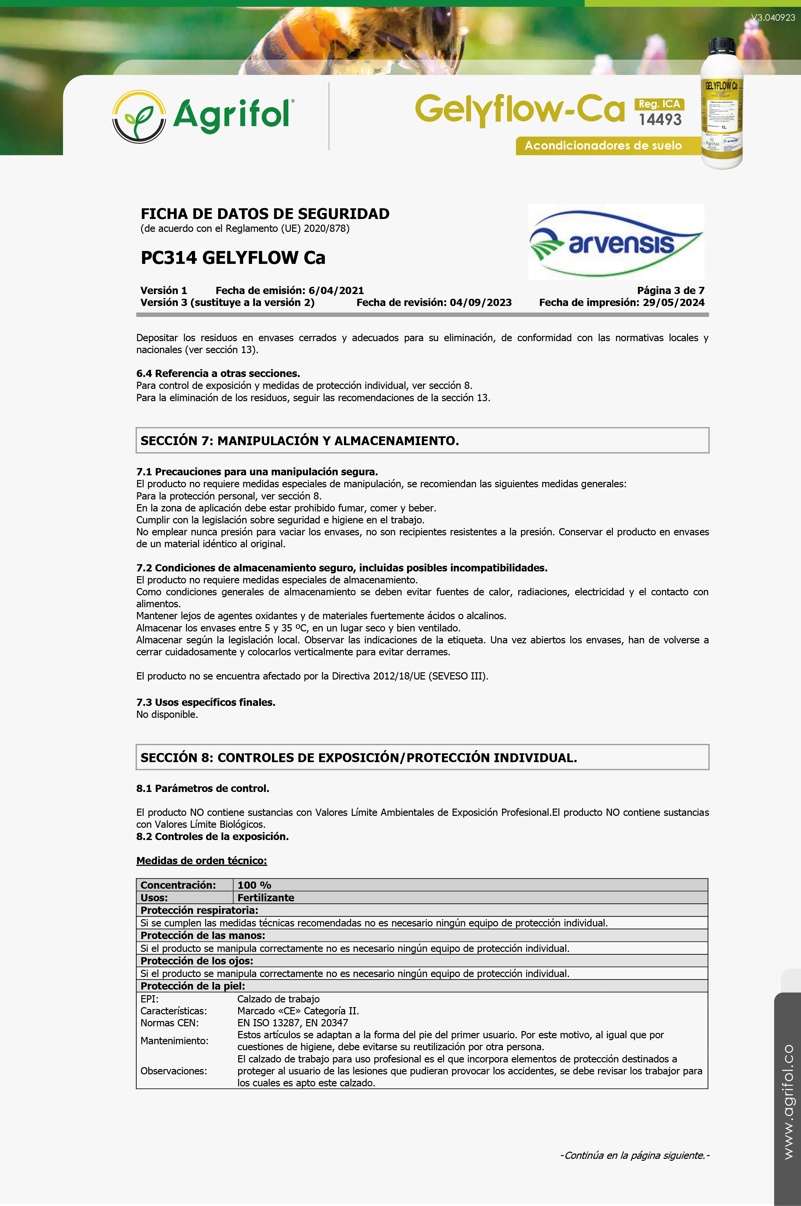 Ficha de seguridad Gelyflow-Ca - Página 3