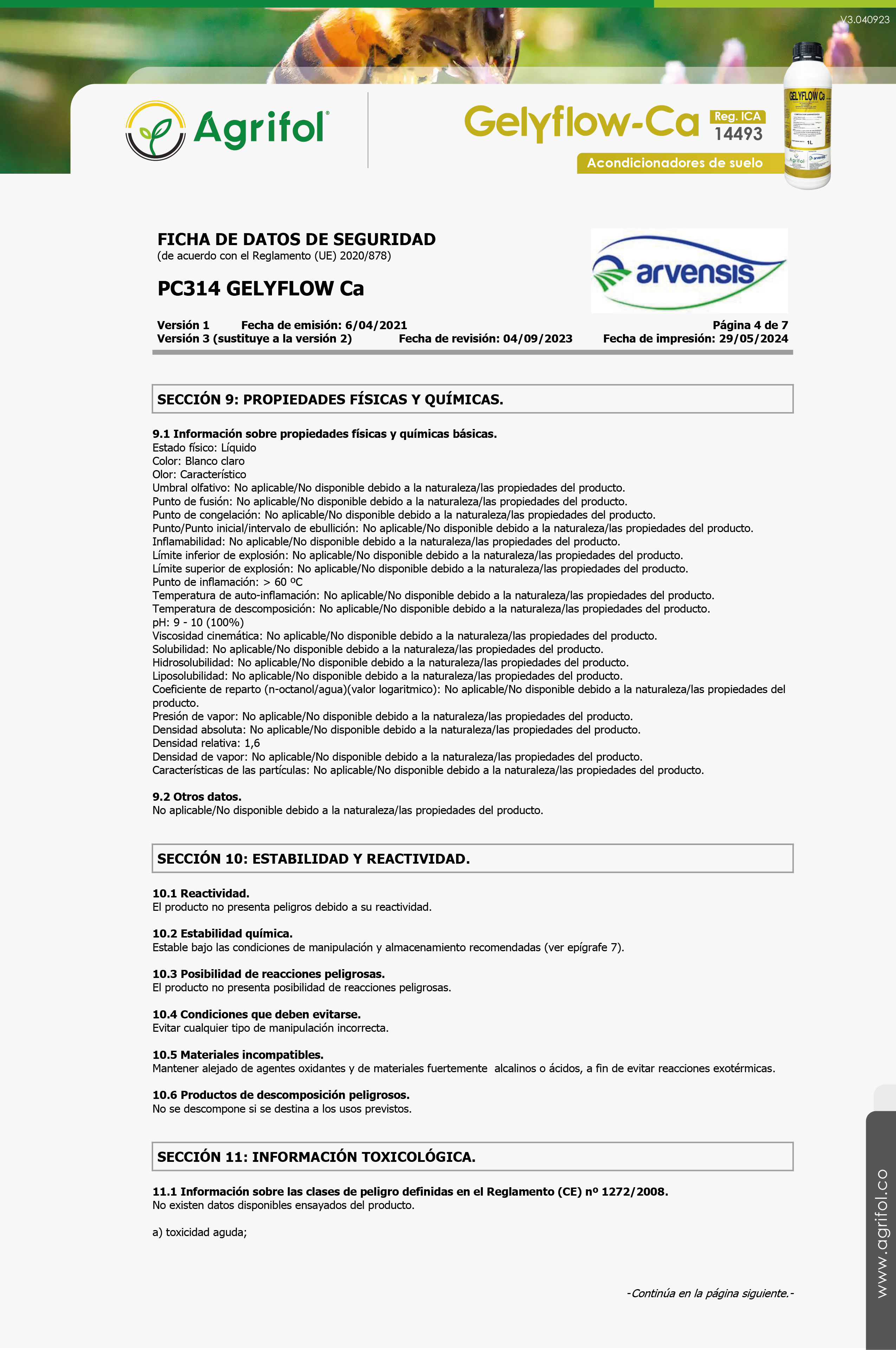 Ficha de seguridad Gelyflow-Ca - Página 4