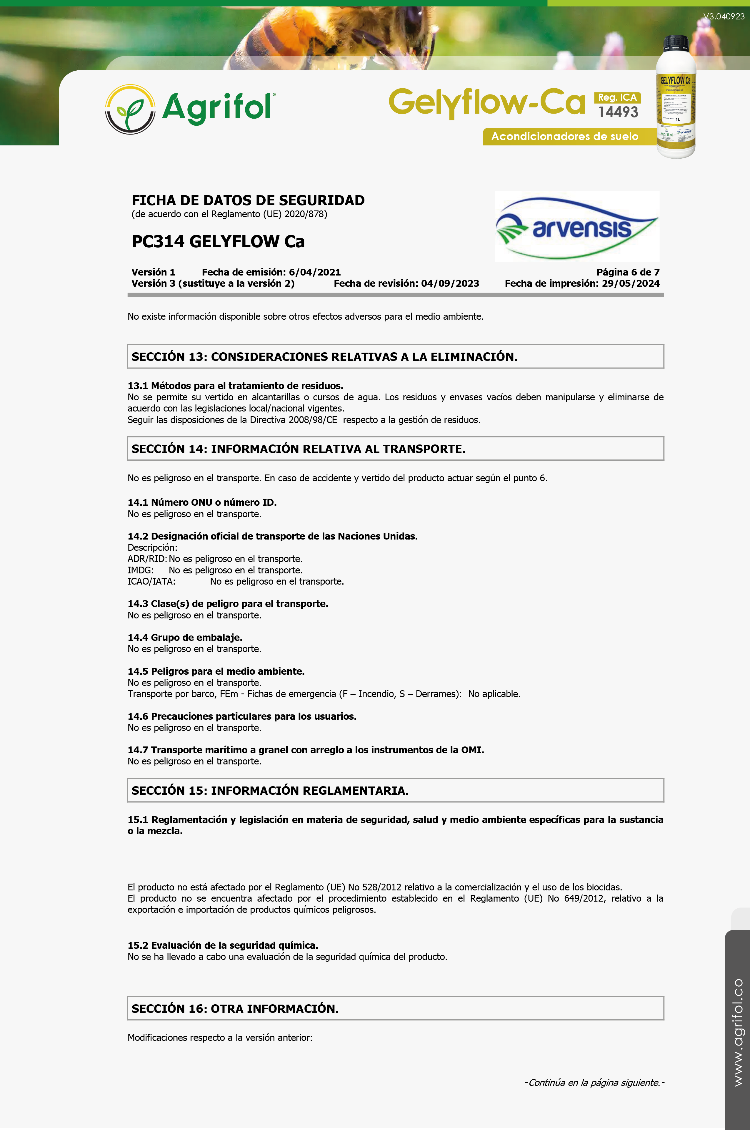 Ficha de seguridad Gelyflow-Ca - Página 6