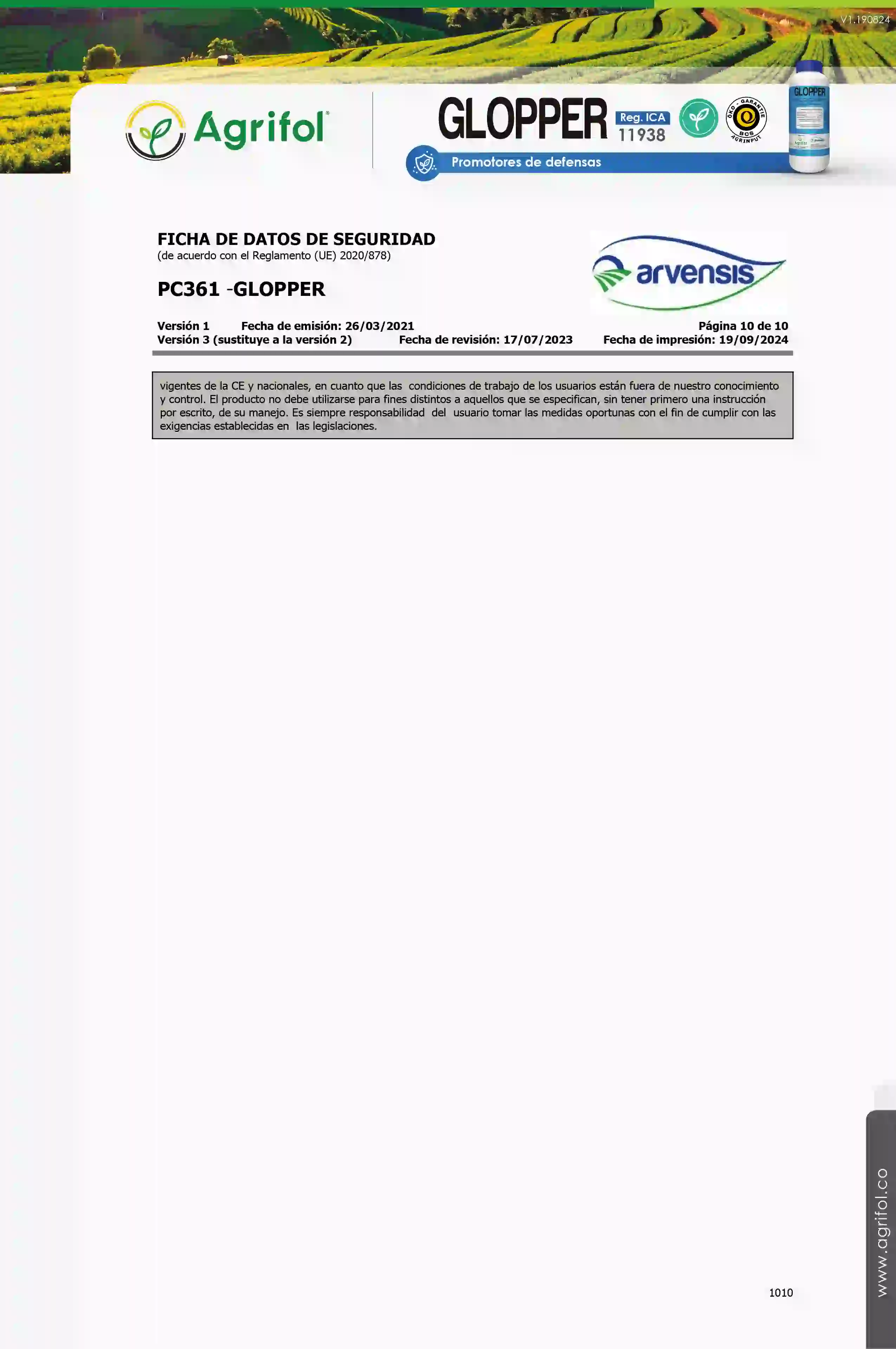 Ficha de seguridad Glopper - Página 10