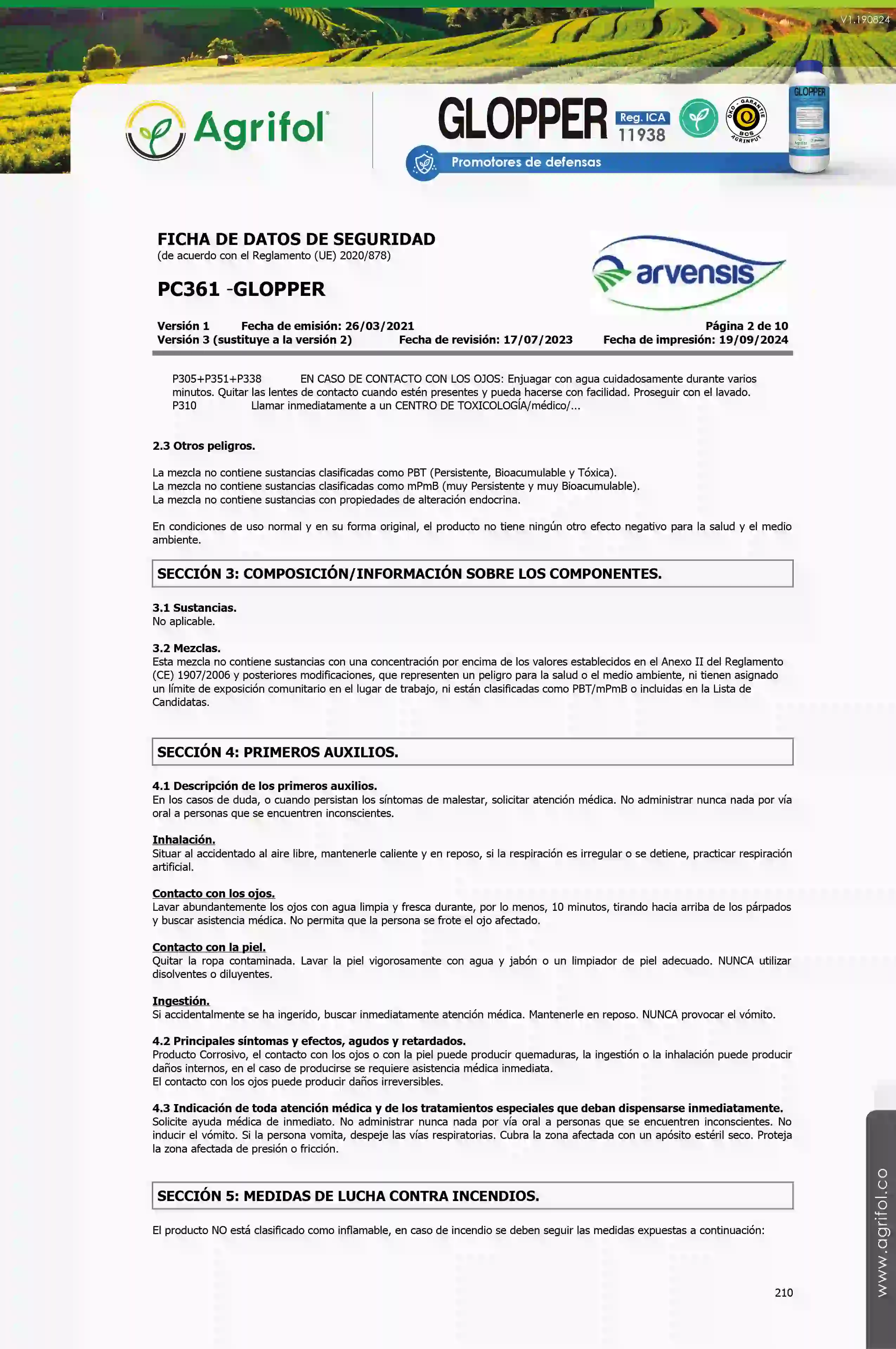 Ficha de seguridad Glopper - Página 2