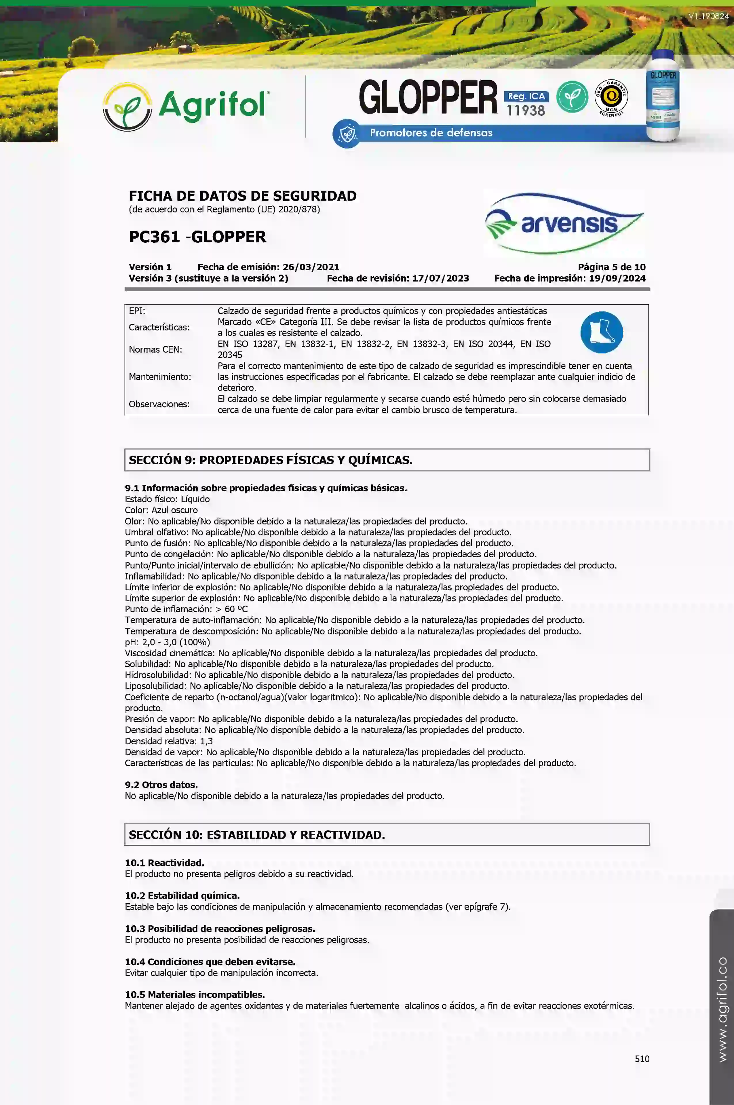 Ficha de seguridad Glopper - Página 5