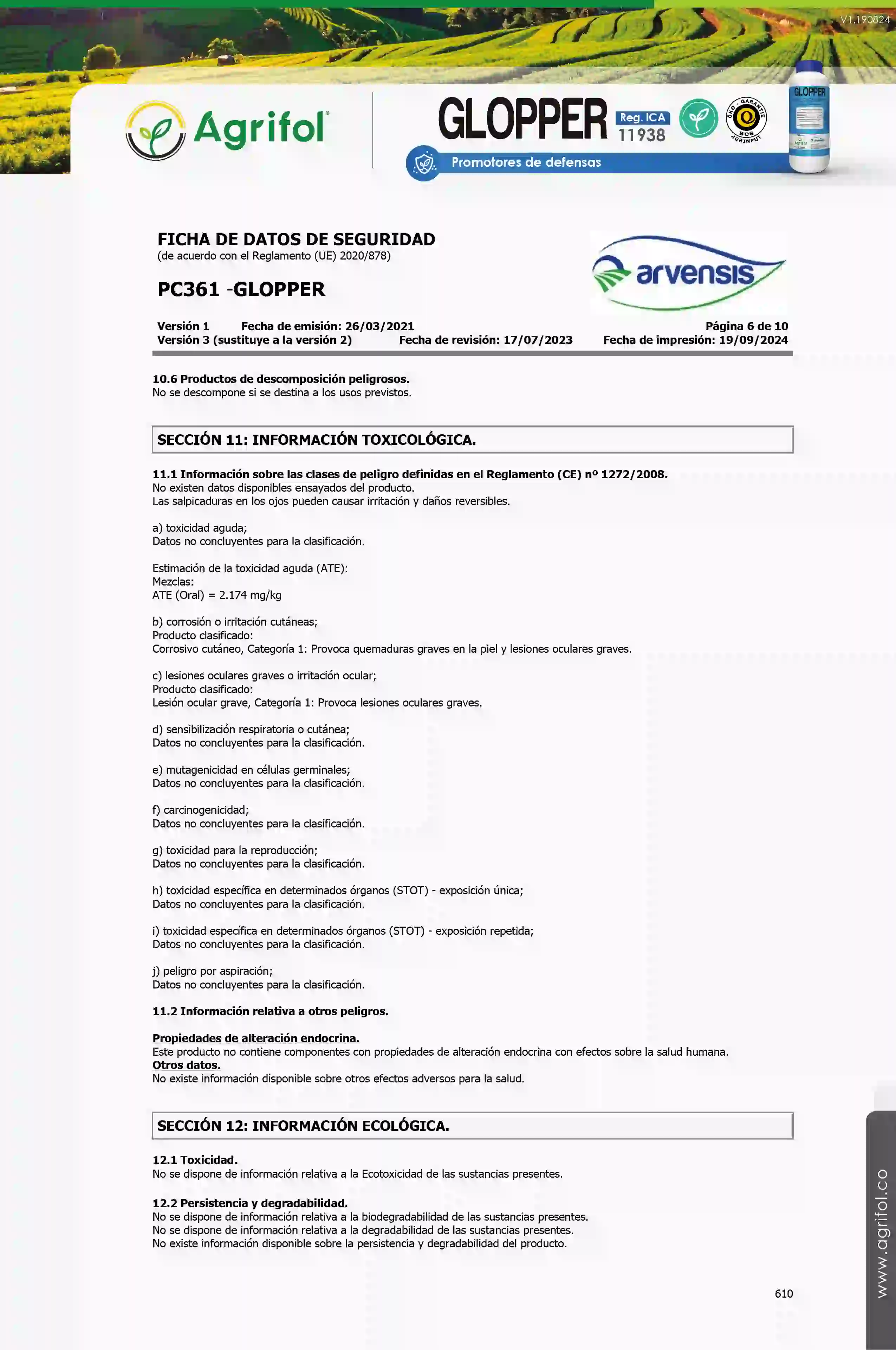 Ficha de seguridad Glopper - Página 6