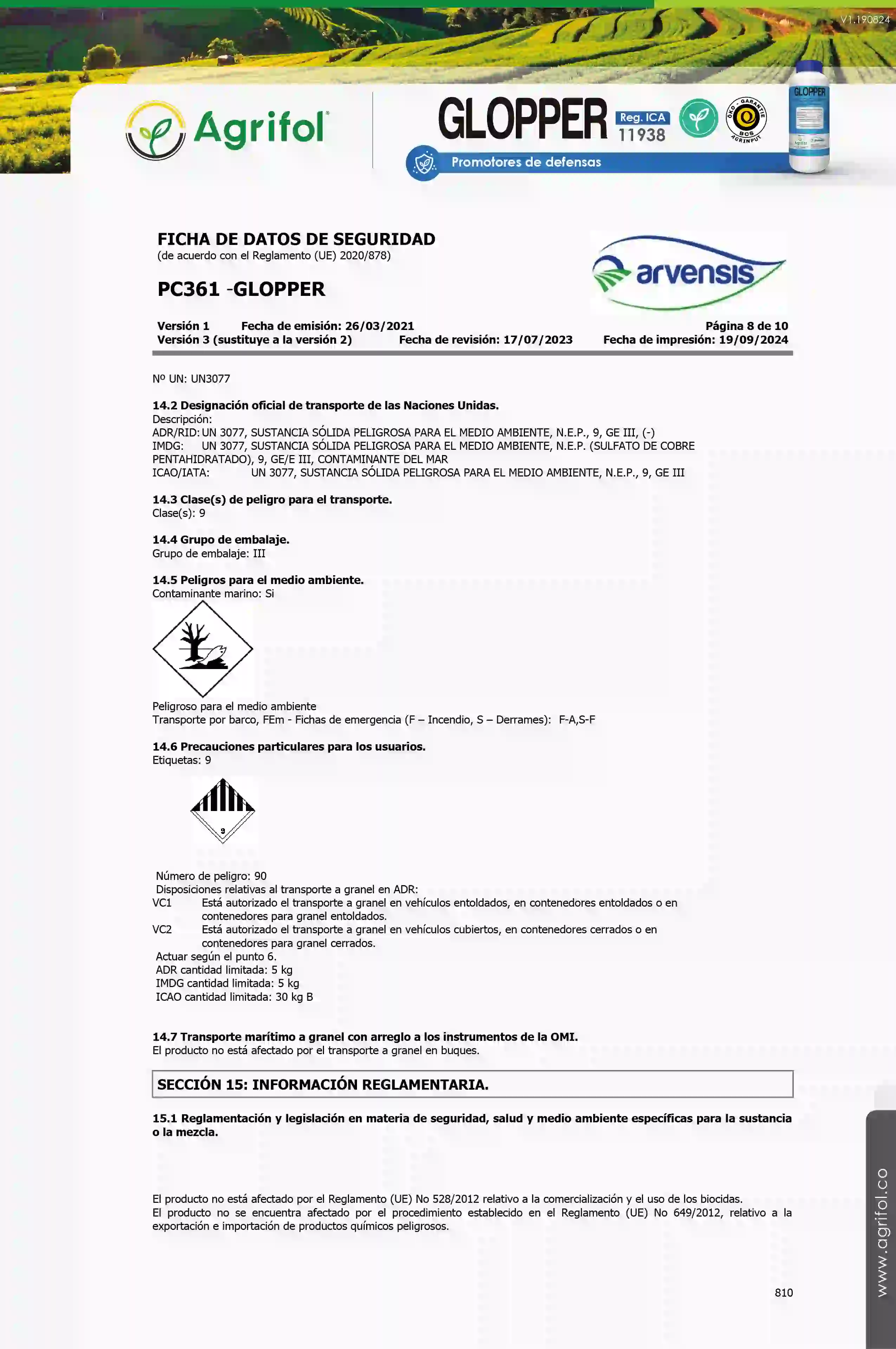Ficha de seguridad Glopper - Página 8