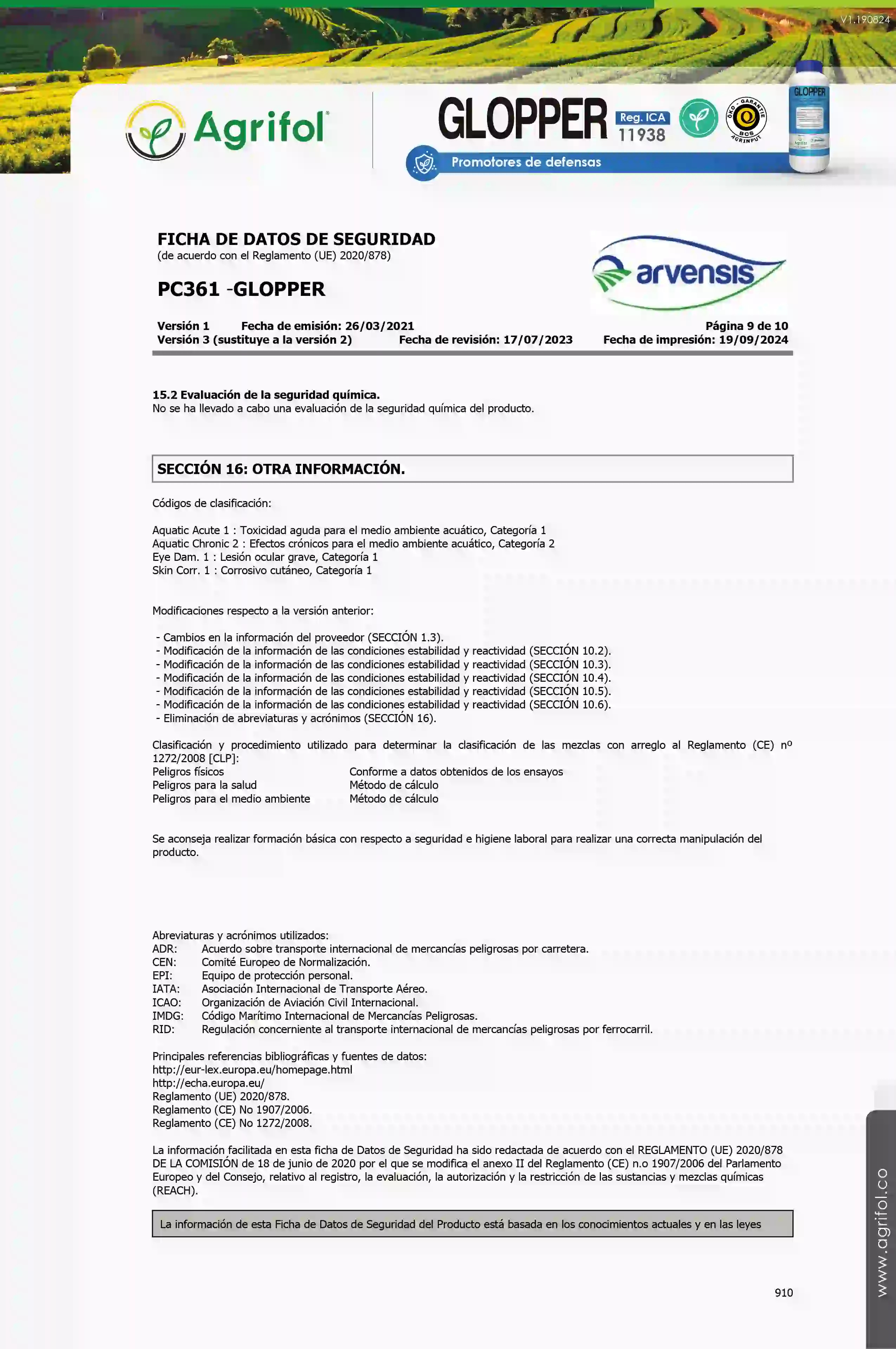 Ficha de seguridad Glopper - Página 9