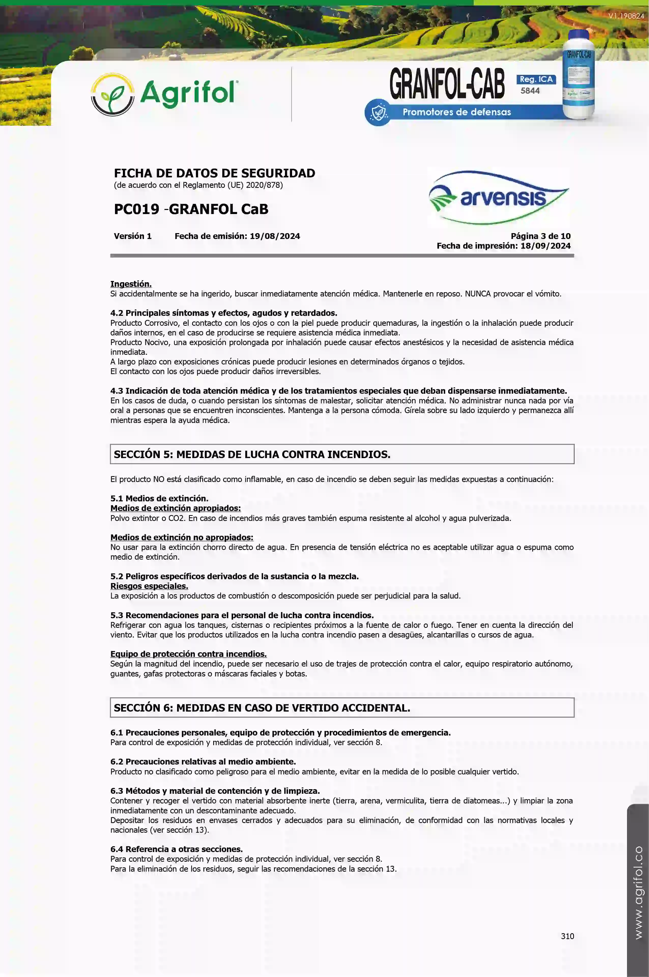Ficha de seguridad Granfol-Cab - Página 3