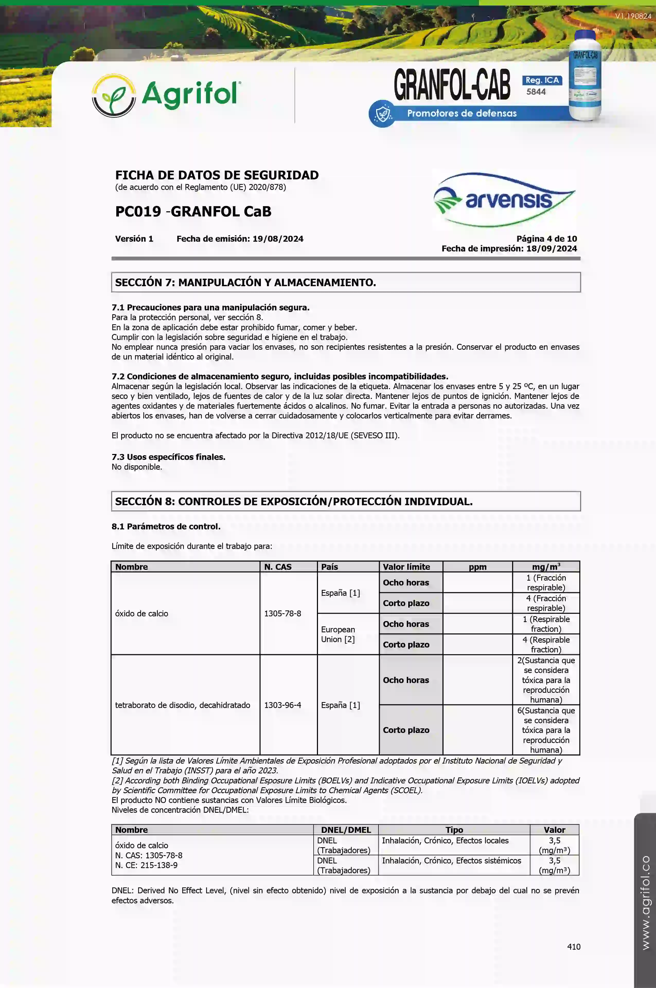 Ficha de seguridad Granfol-Cab - Página 4