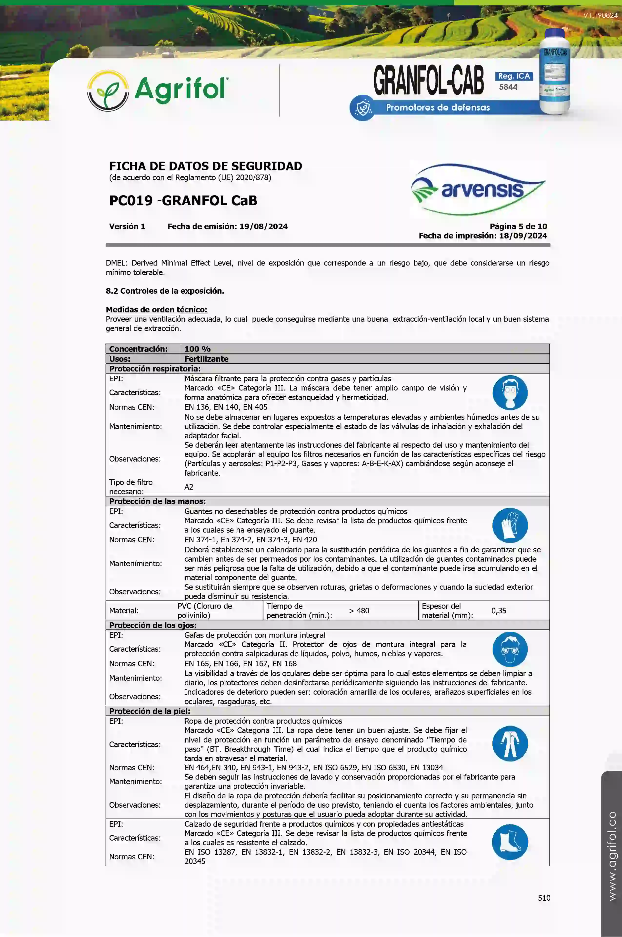 Ficha de seguridad Granfol-Cab - Página 5