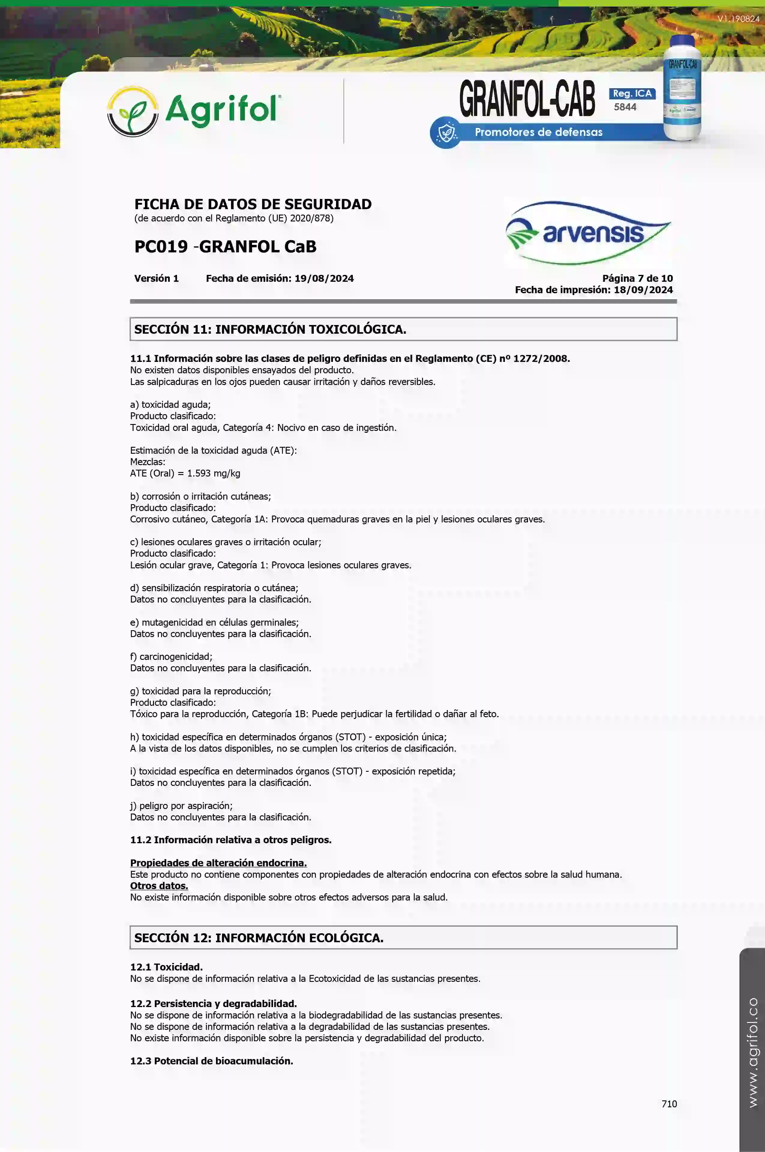 Ficha de seguridad Granfol-Cab - Página 7