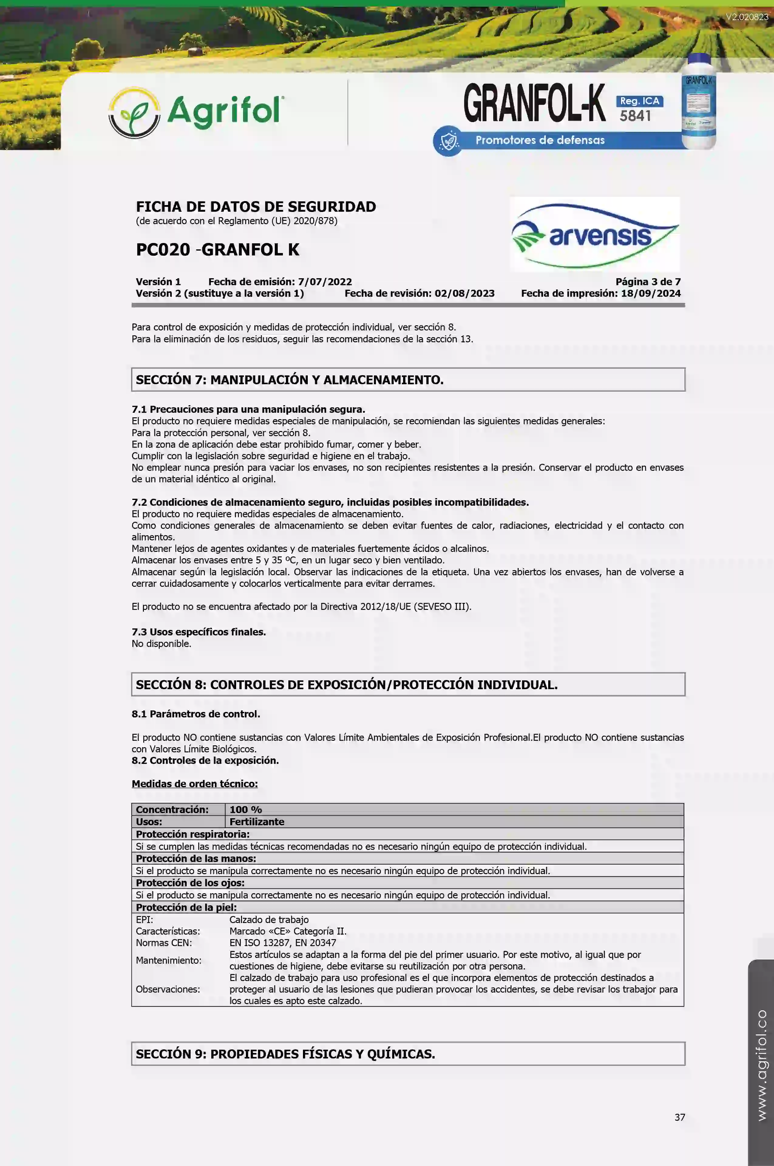 Ficha de seguridad Granfol-K - Página 3